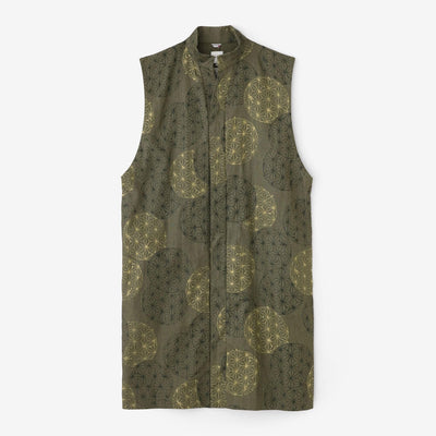 Linen Nakajiro Dye Long Jinbaori Single Layer / Hemp-leaf Pattern Greyish Matcha Color