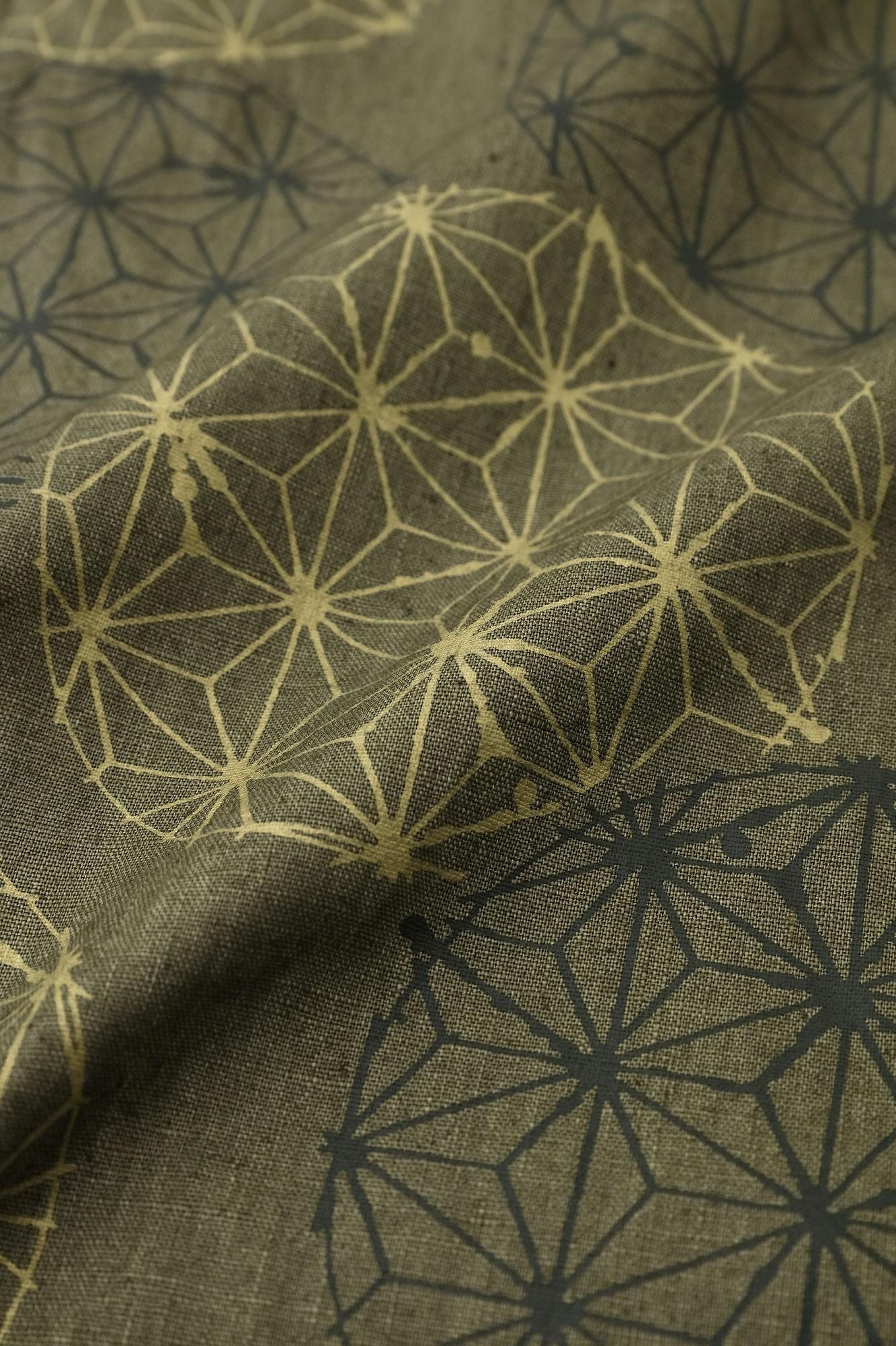 Linen Nakajiro Dye Long Jinbaori Single Layer / Hemp-leaf Pattern Greyish Matcha Color