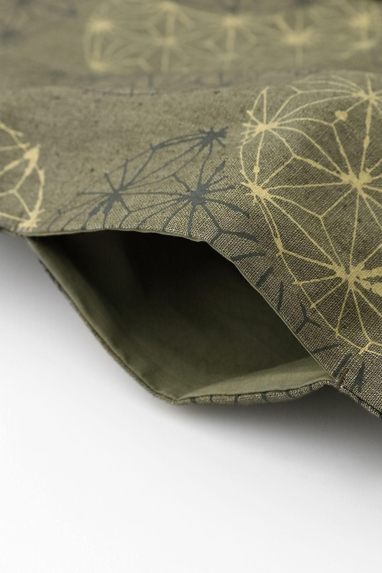 Linen Nakajiro Dye Long Jinbaori Single Layer / Hemp-leaf Pattern Greyish Matcha Color