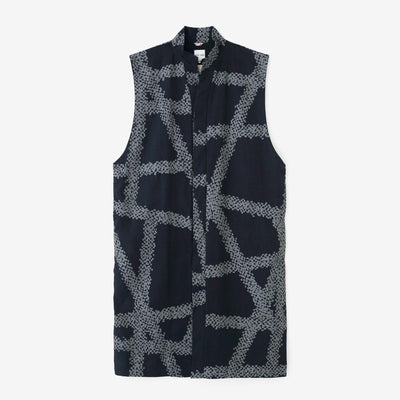 Linen Nakajiro Dye Long Jinbaori Single Layer / Tied-up Dark Blue