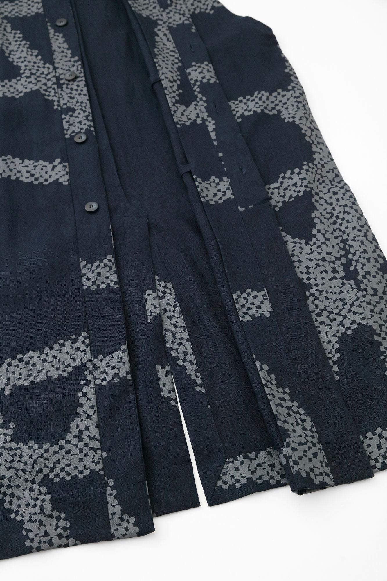 Linen Nakajiro Dye Long Jinbaori Single Layer / Tied-up Dark Blue