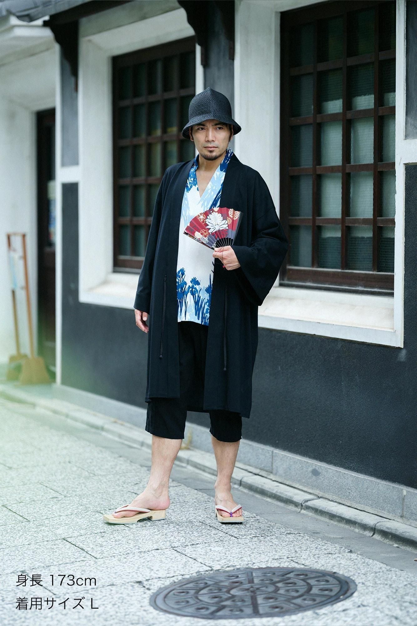 Meriyasu袢纏 長袖外套中長單層/黑色