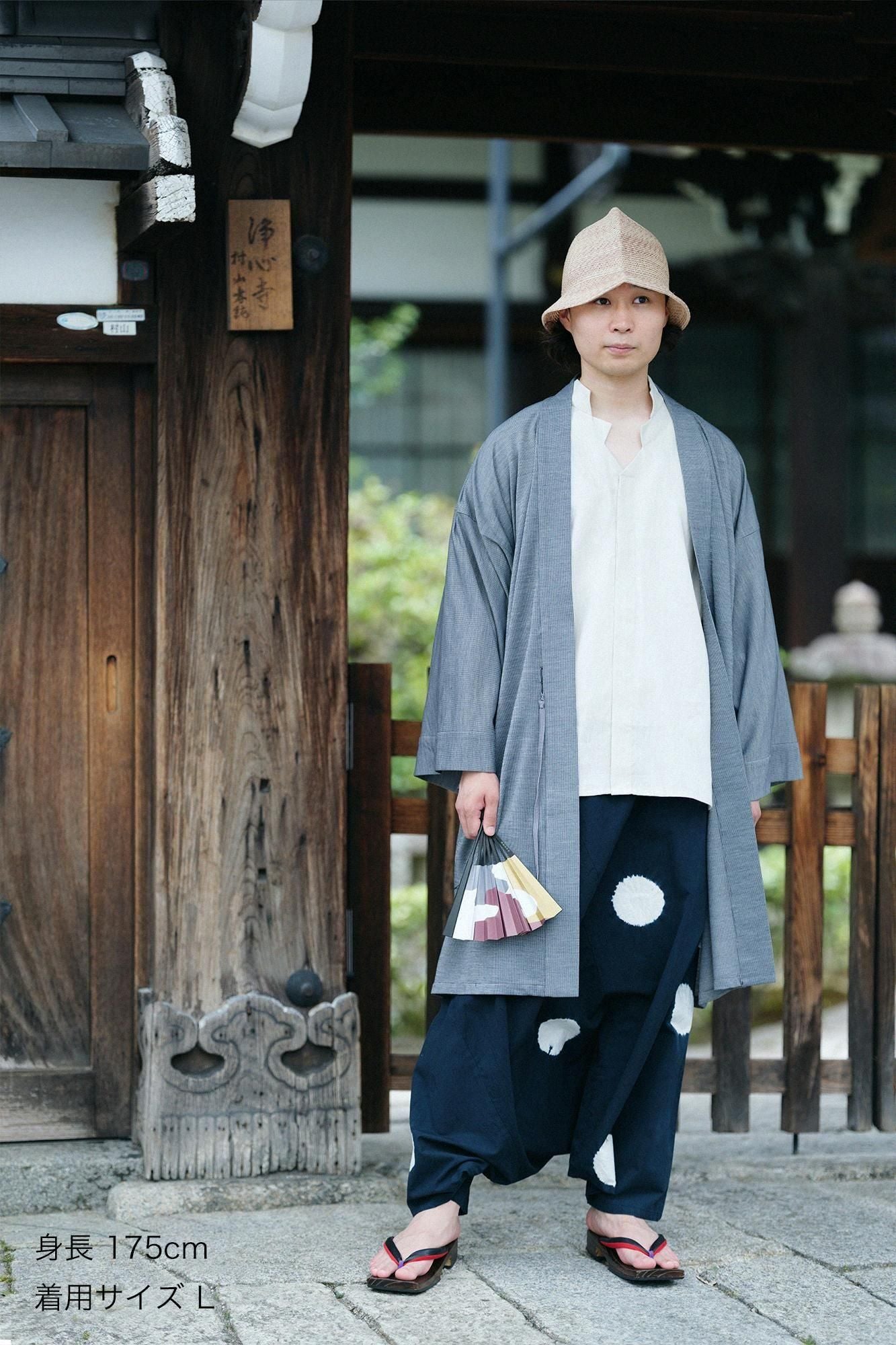 Meriyasu袢纏 長袖外套中長單層/鐵灰色