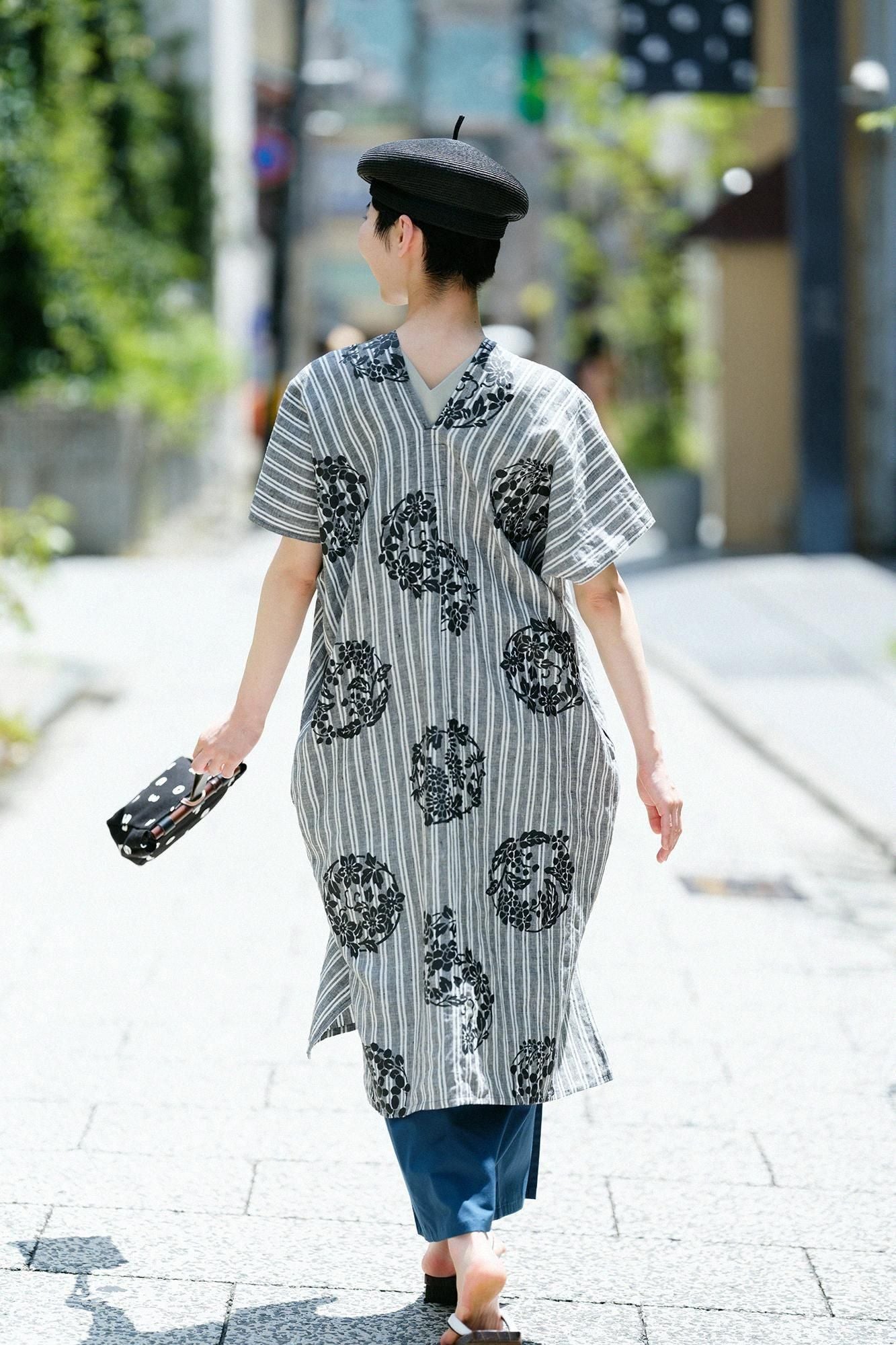 net限定】麻 長方形衣（ちょうほうけい） 二つ身（ふたつみ）／花丸文様（
