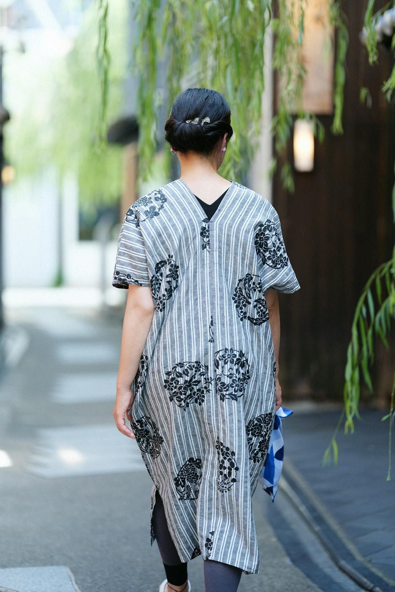 麻 長方形衣（ちょうほうけい） 二つ身（ふたつみ）／花丸文様