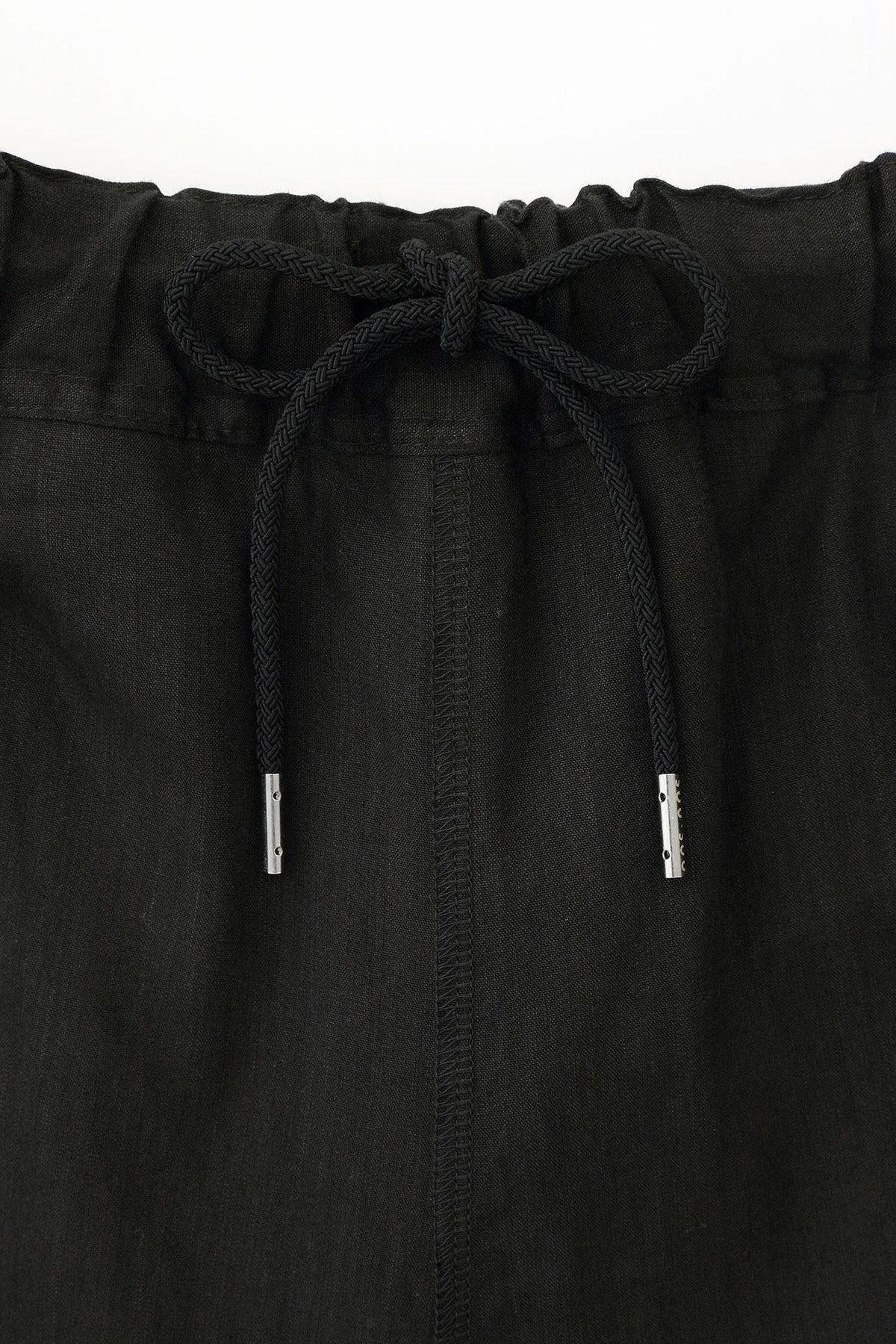 【Online】Linen-Rayon Blend × Hollow Out Lattice Weave Wrap Harem Pants / Black