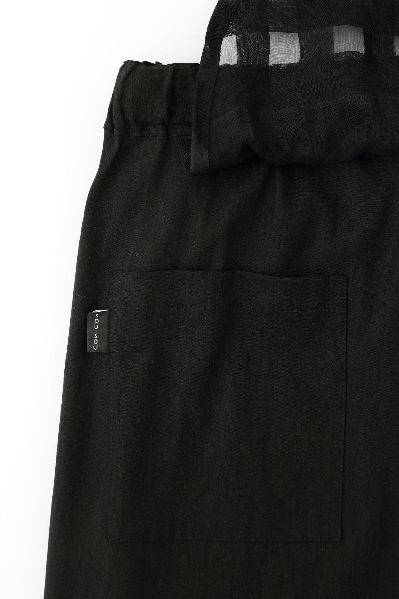 【Online】Linen-Rayon Blend × Hollow Out Lattice Weave Wrap Harem Pants / Black