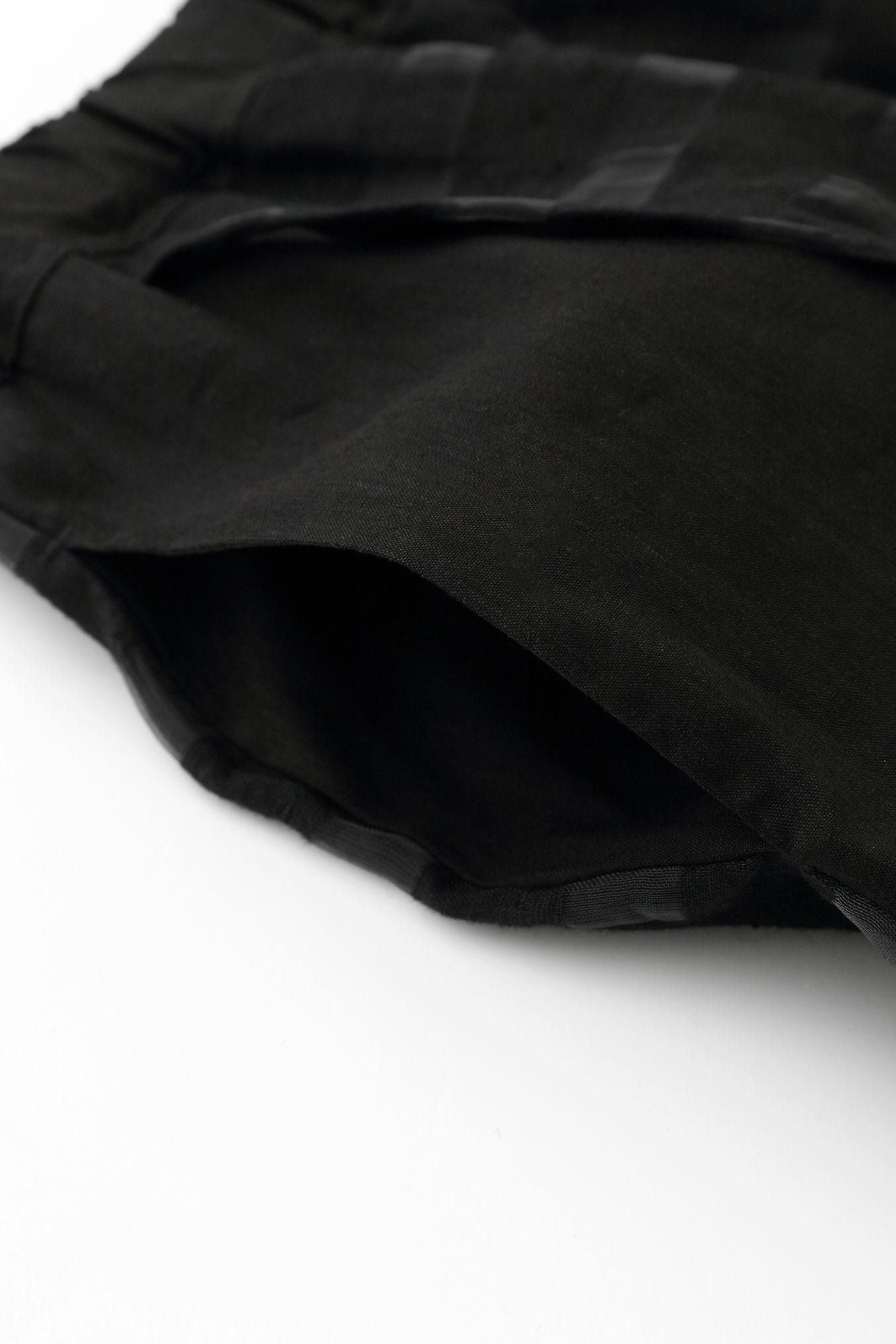 【Online】Linen-Rayon Blend × Hollow Out Lattice Weave Wrap Harem Pants / Black