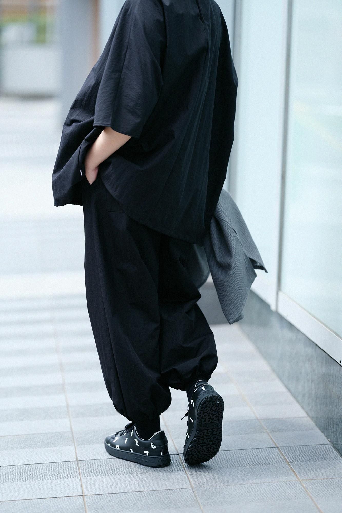 棉尼龍束口褲／黑色