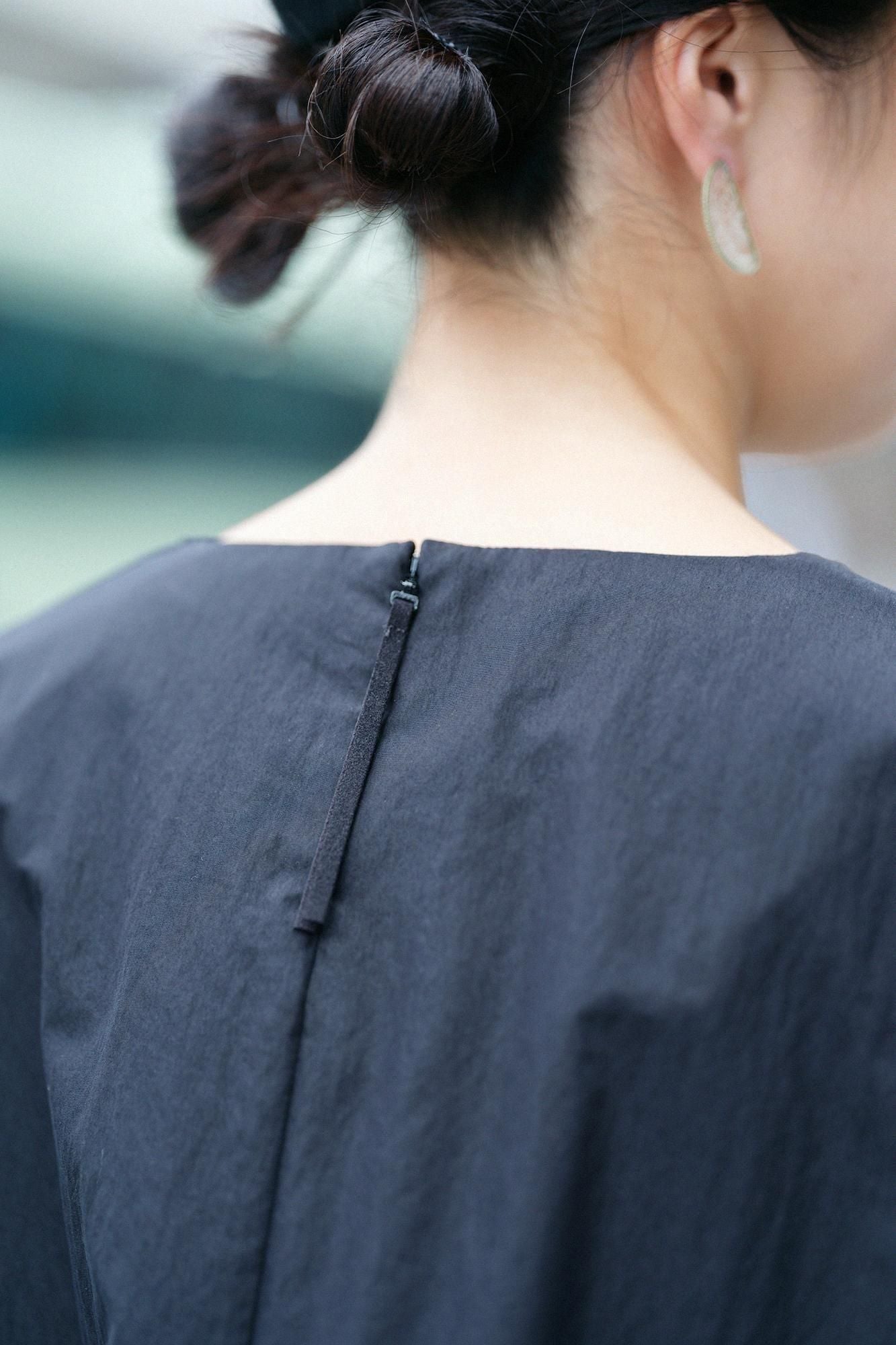 Baumwoll-Nylon-Dolman-Ärmel-Largo-Tunika/Schwarz