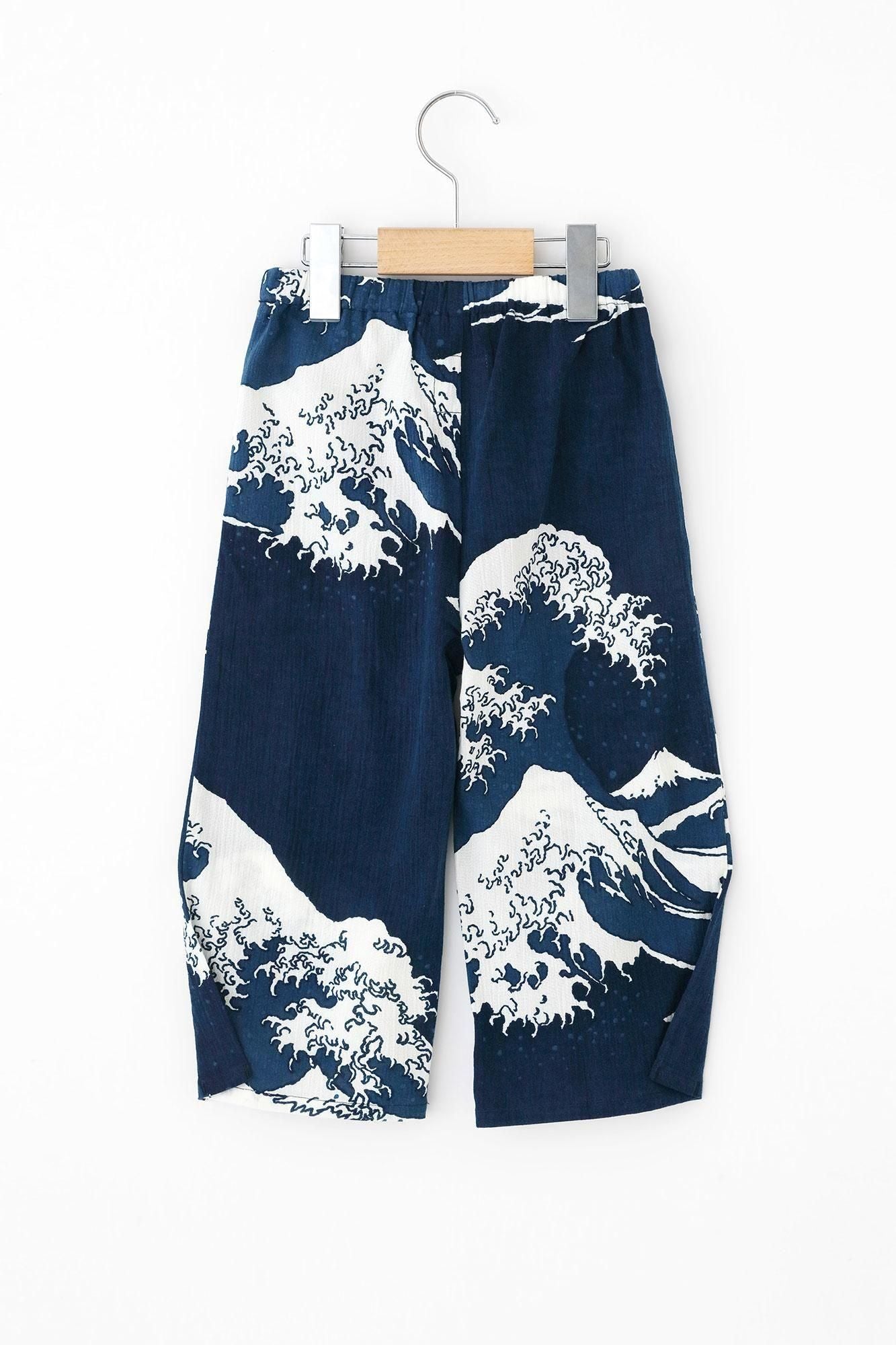 ● Chizimi Cotton 20/20 Ainasen Monpe Pants Bud for Kids /Hokusai Reflection