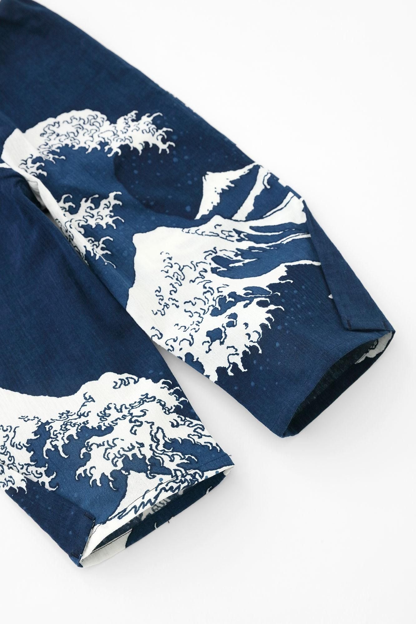 ● Chizimi Cotton 20/20 Ainasen Monpe Pants Bud for Kids /Hokusai Reflection