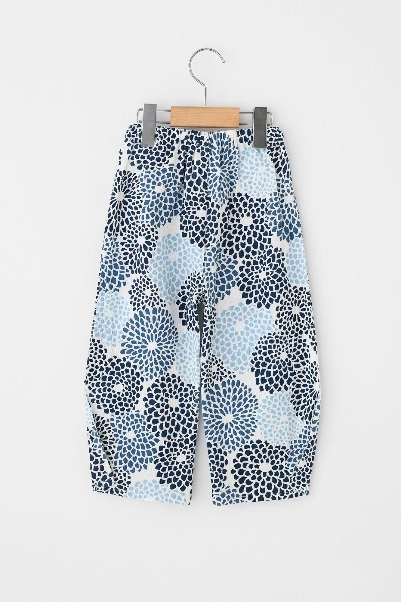 ● Chizimi Cotton 20/20 Ainasen Monpe Pants Bud for Kids / Chrysanthemum