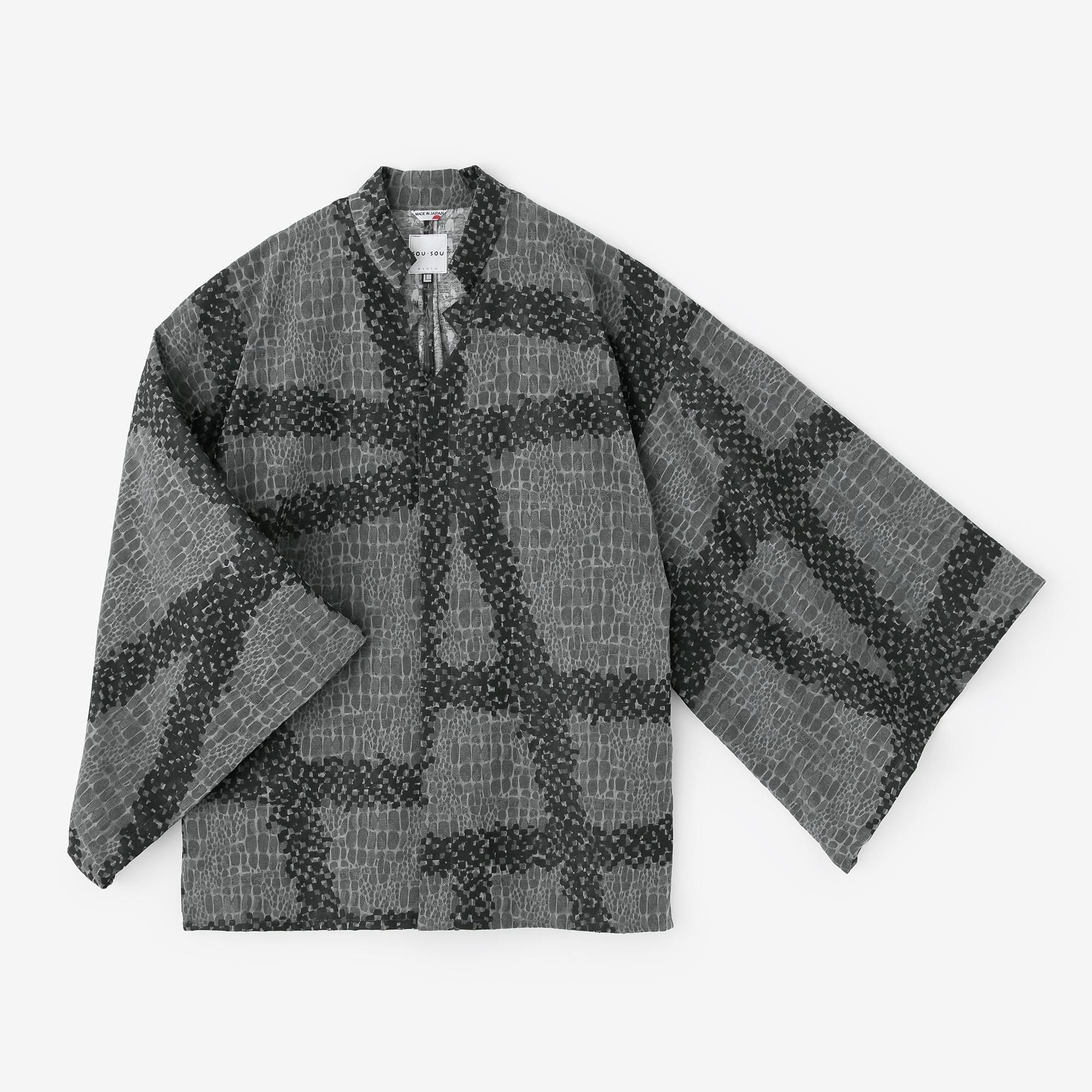 Snake-spotted Shinshu Kimono Sleeve Blouse / Tied-up