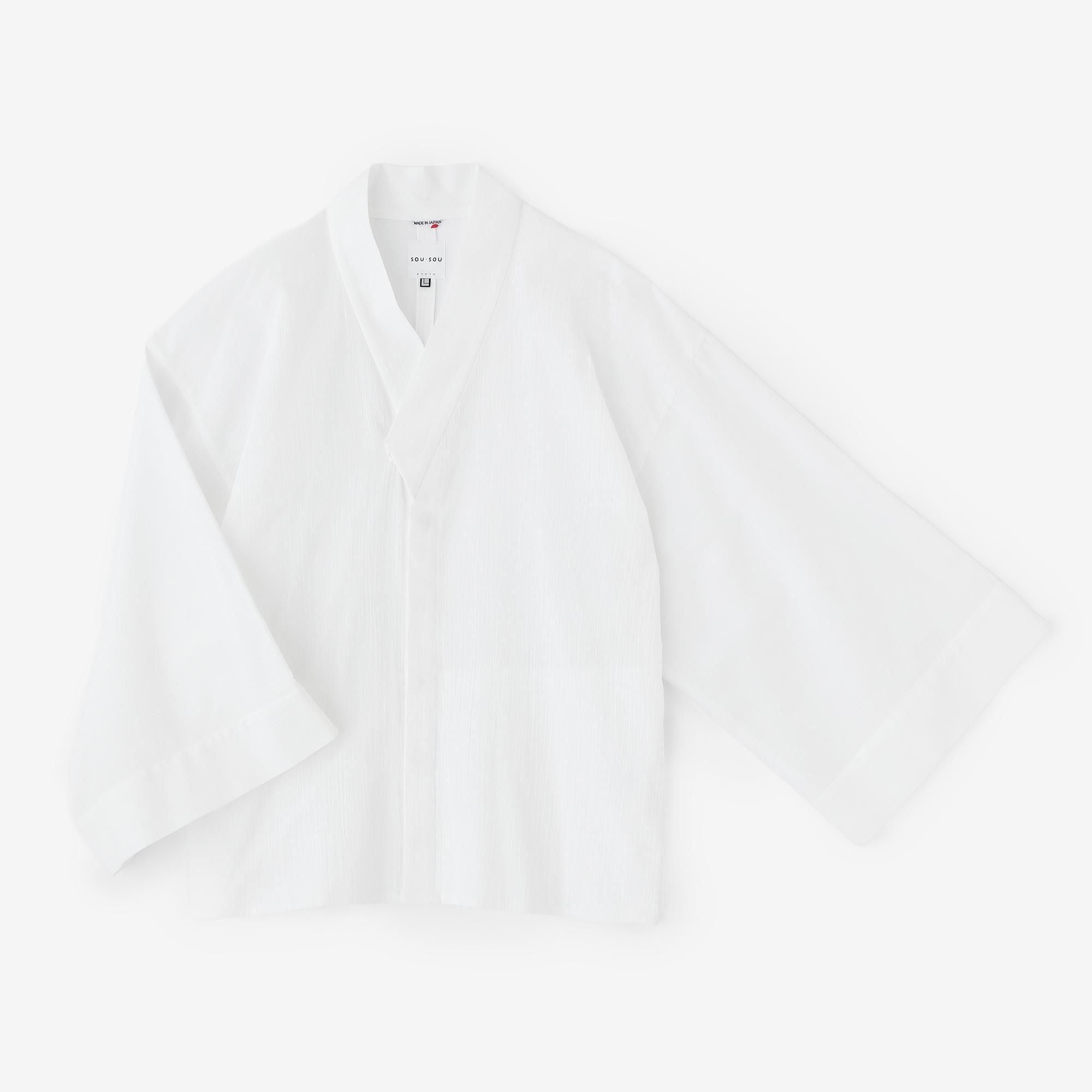 高島縮棉 20/20寬袖襯衣／白色