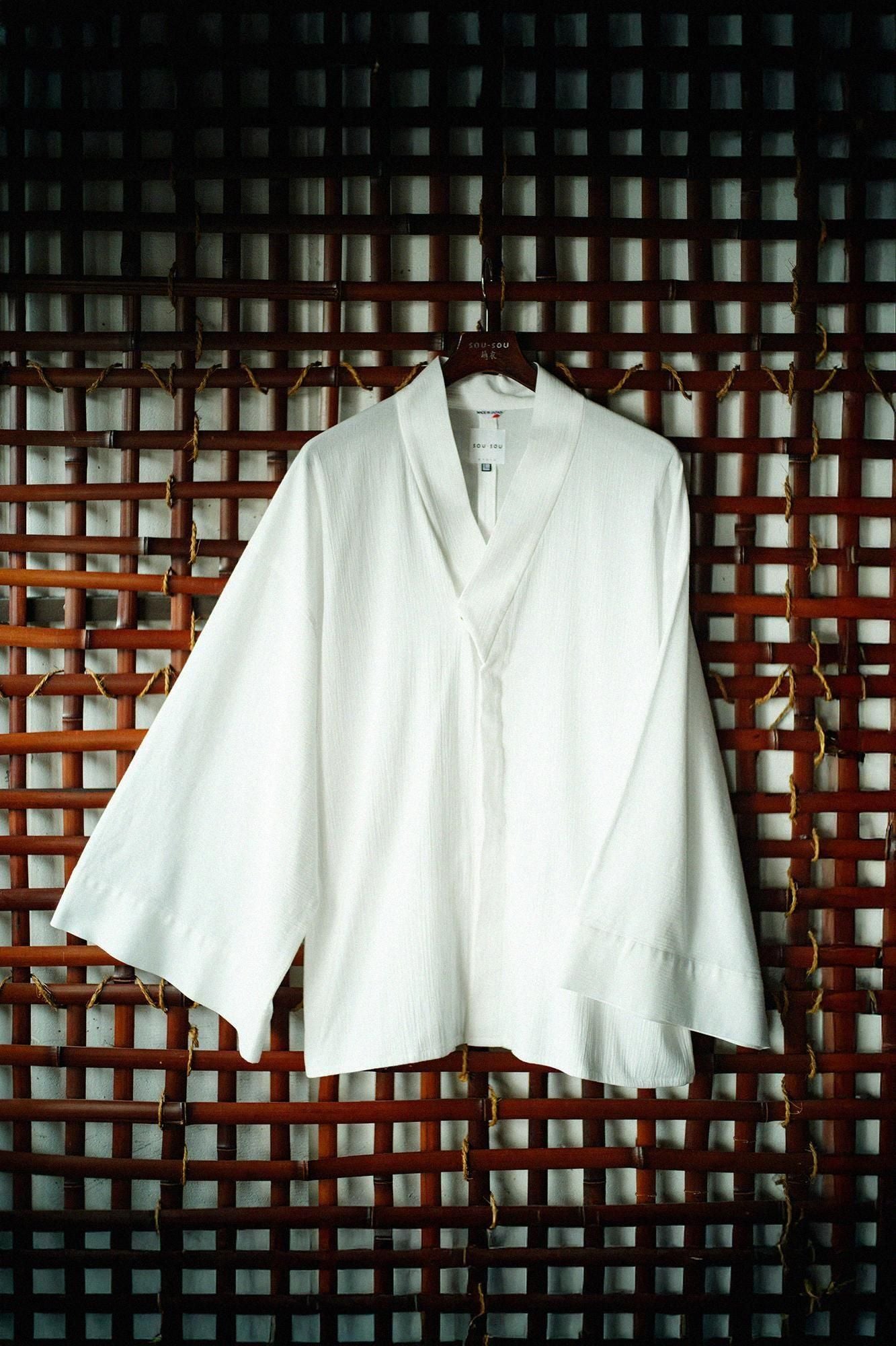 高島縮棉 20/20寬袖襯衣／白色