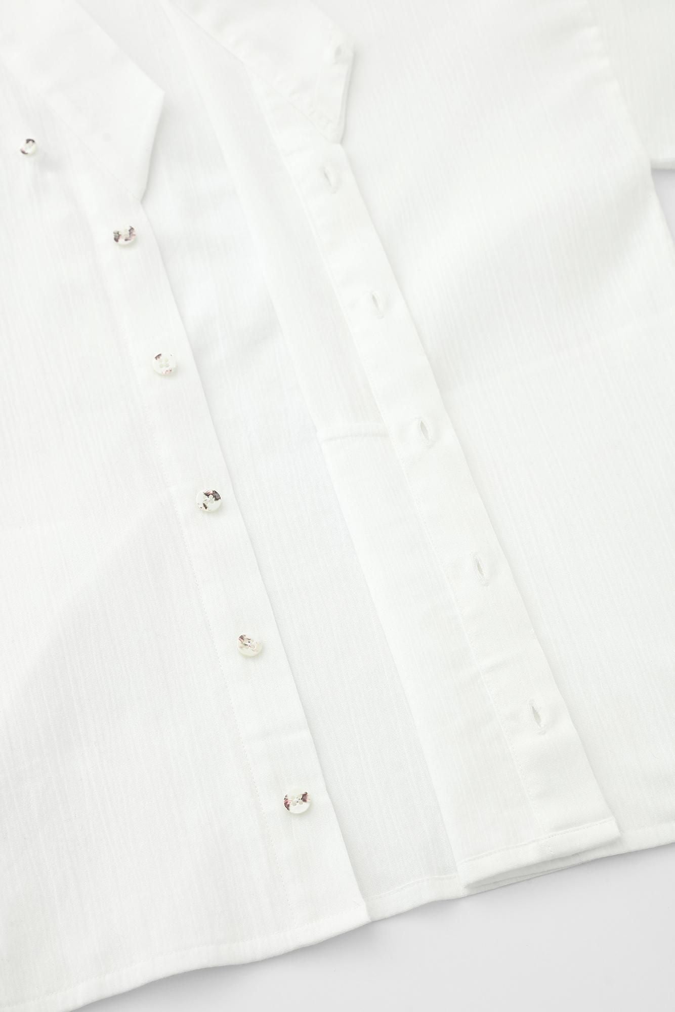 高島縮棉 20/20寬袖襯衣／白色