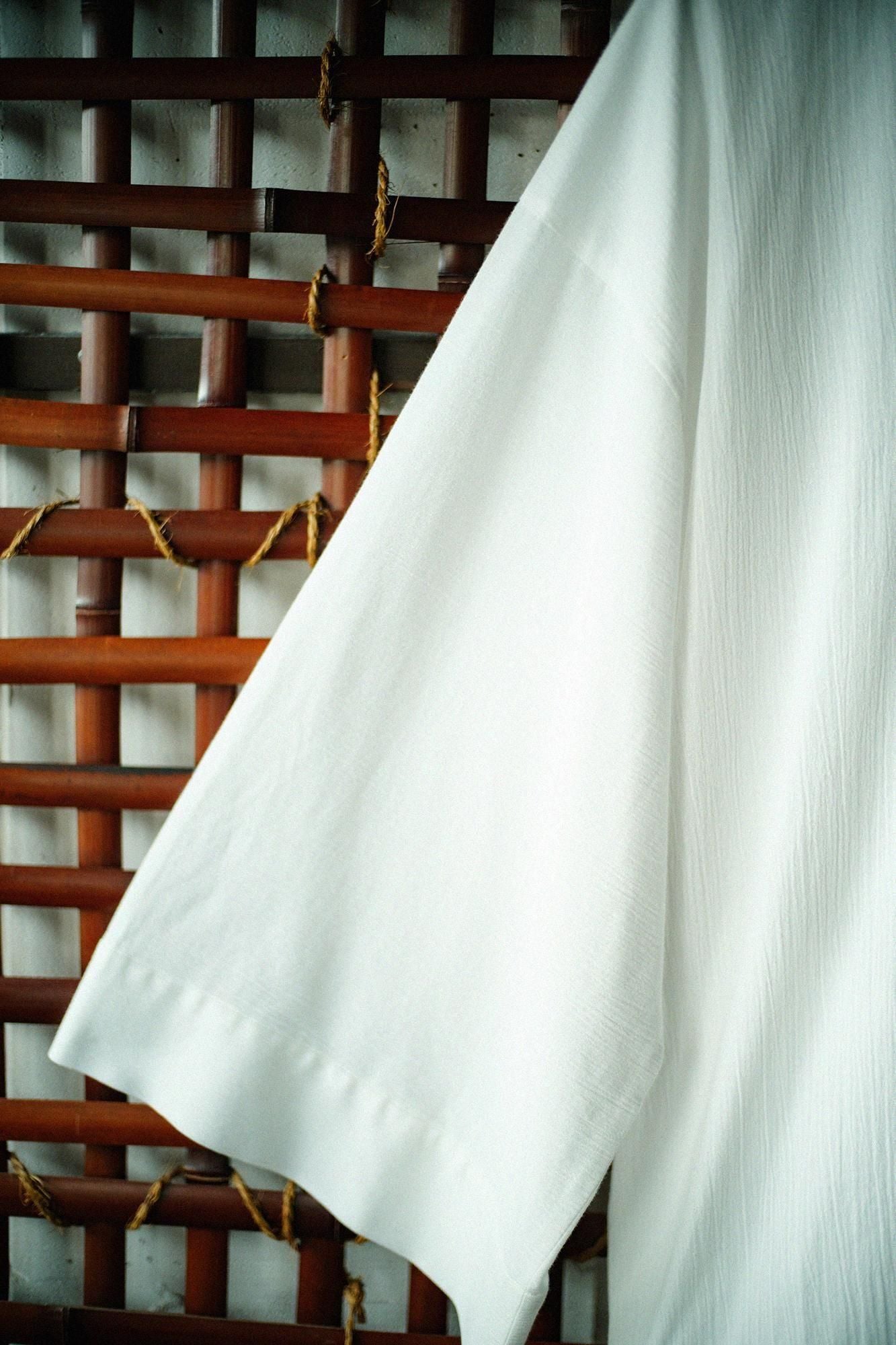 高島縮棉 20/20寬袖襯衣／白色