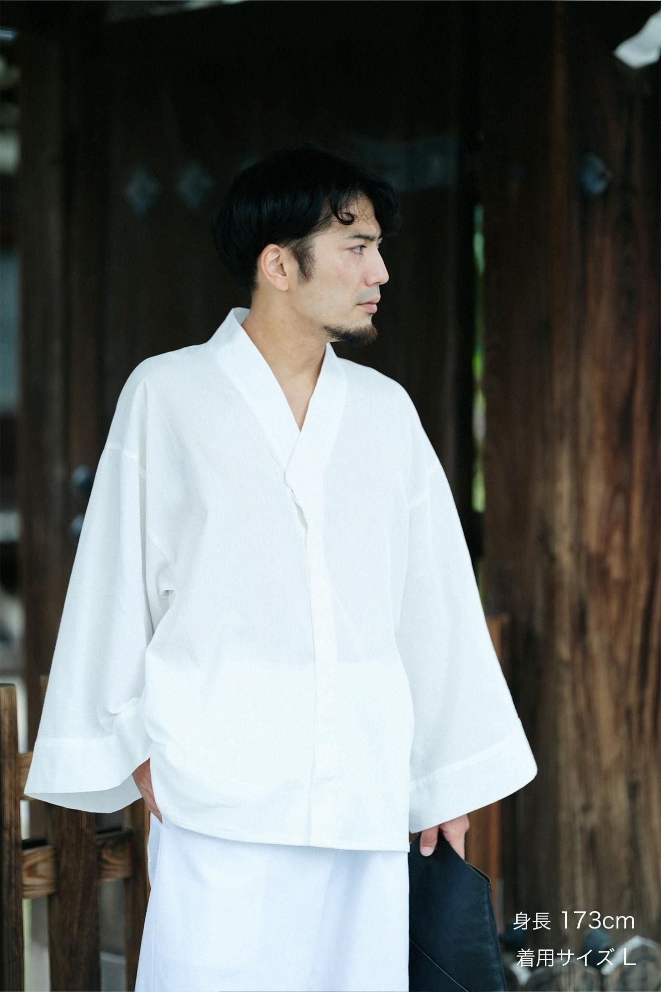 高島縮棉 20/20寬袖襯衣／白色