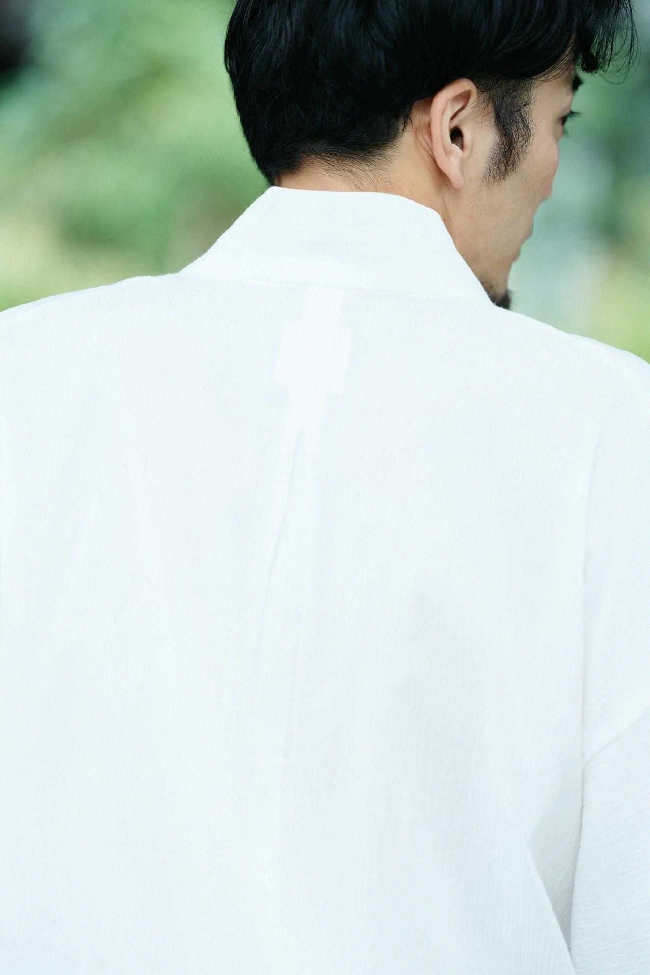 高島縮棉 20/20寬袖襯衣／白色