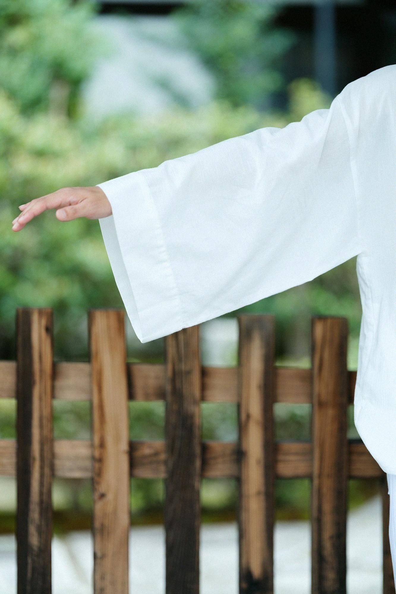 高島縮棉 20/20寬袖襯衣／白色