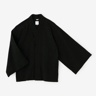 高島縮棉 20/20寬袖襯衣／黑色