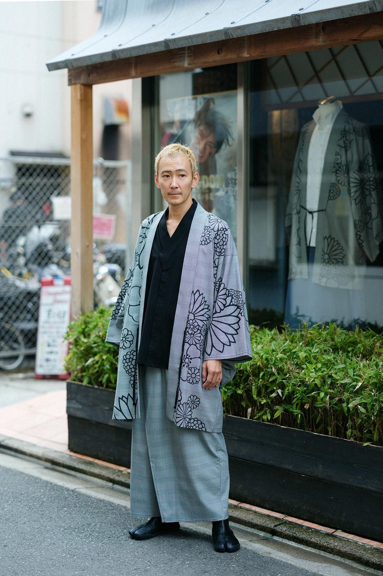 高島縮棉 20/20寬袖襯衣／黑色