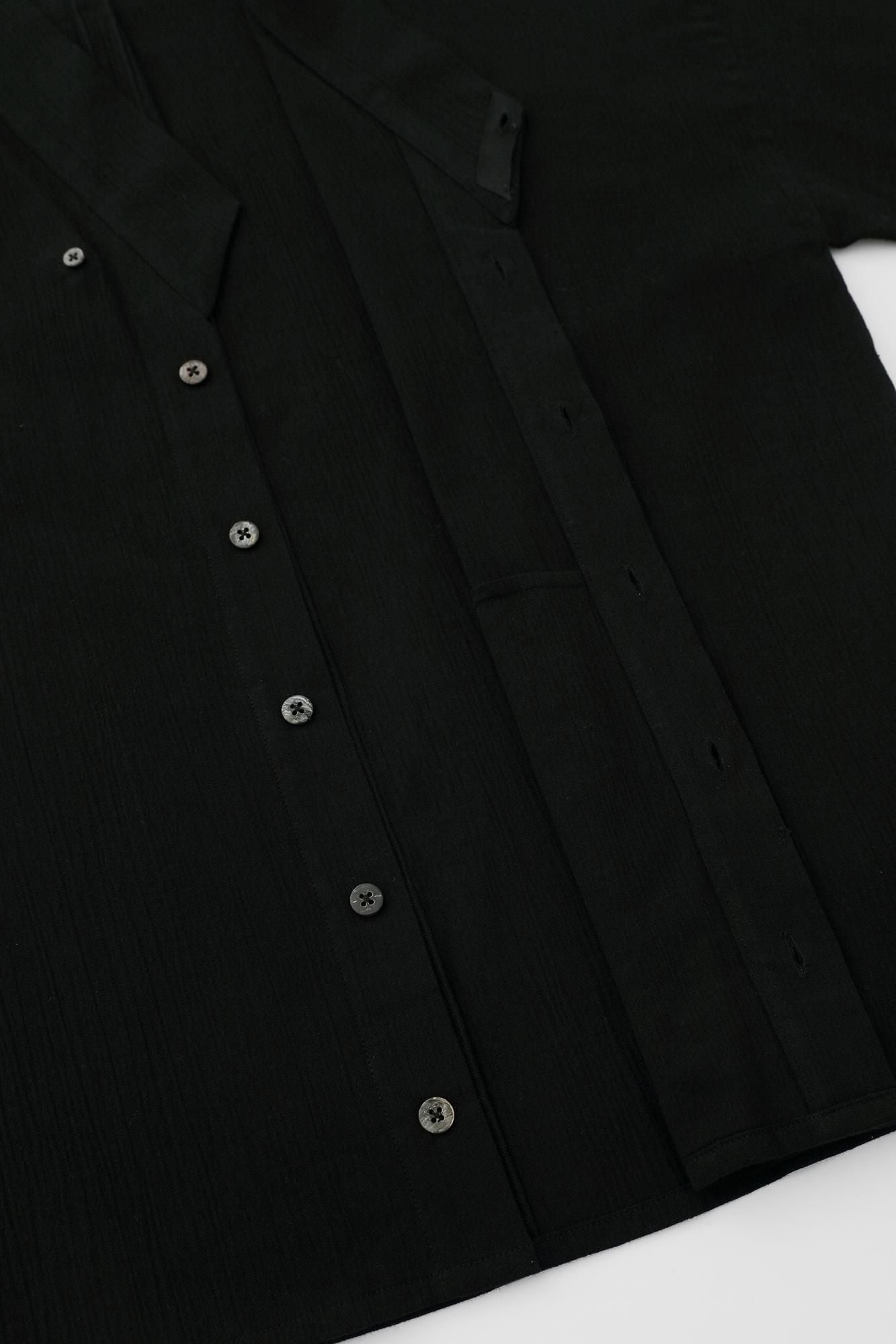 高島縮棉 20/20寬袖襯衣／黑色