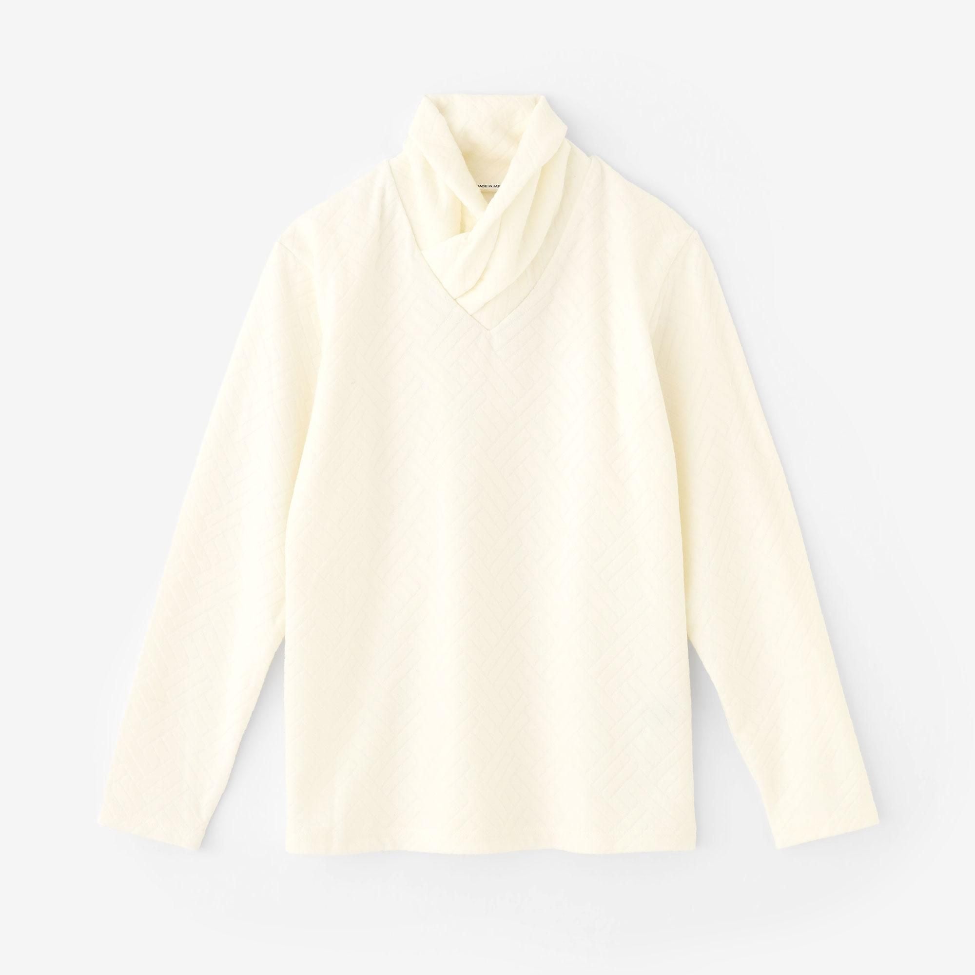 雙層緹花 高領上衣／鳥白色