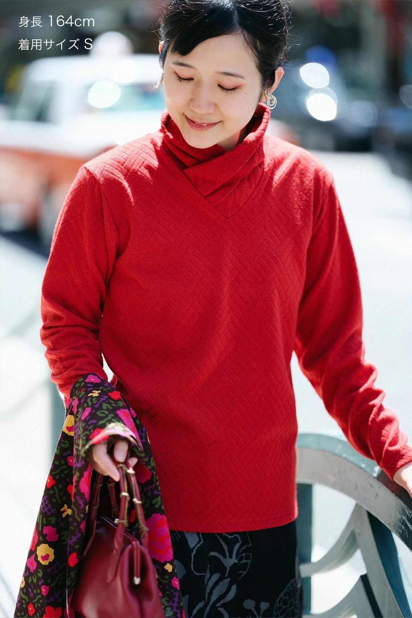 【net限定】接結（せっけつ）ジャカール 衿巻ジバン／臙脂色（えんじいろ）