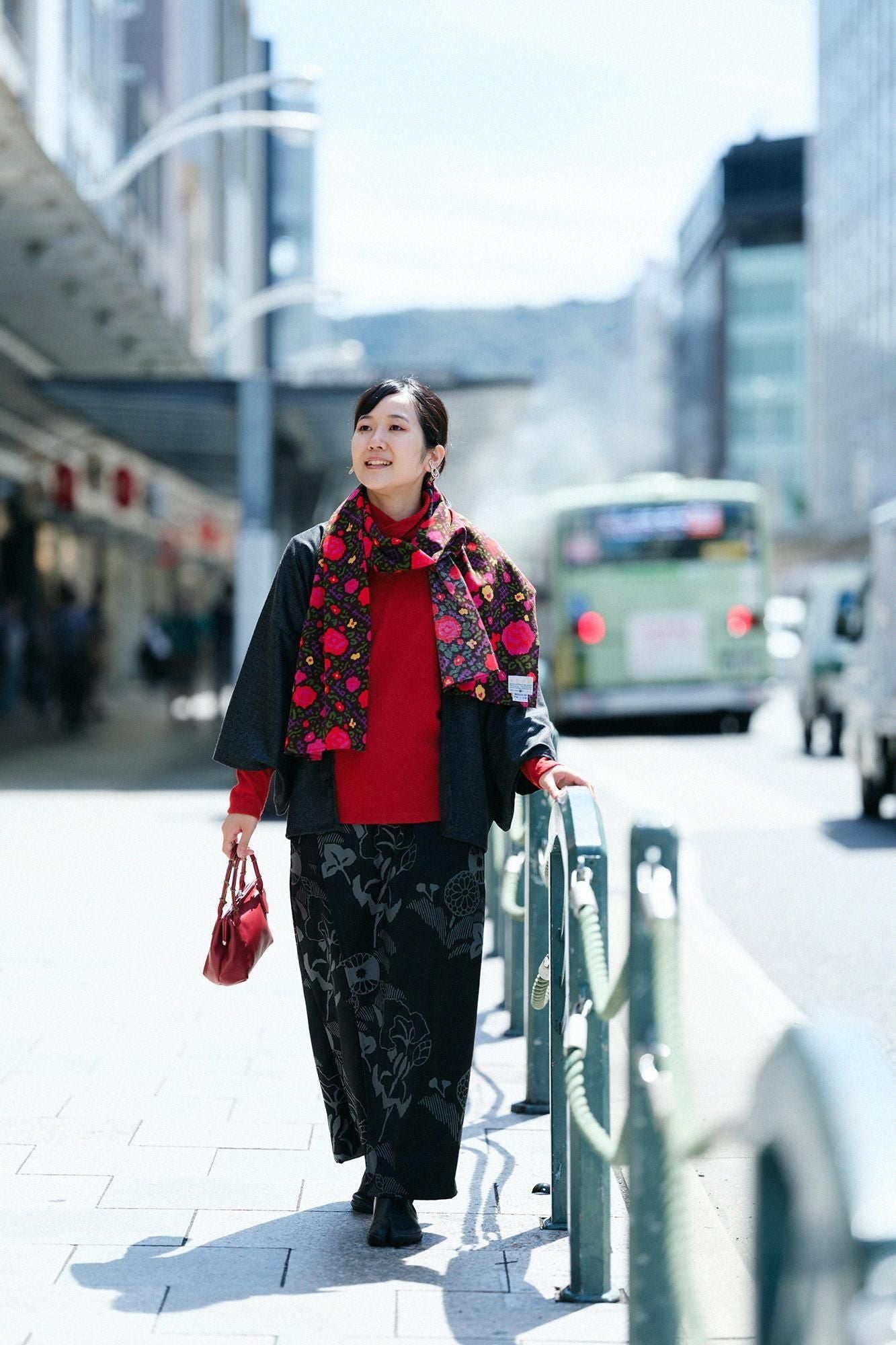 【net限定】接結（せっけつ）ジャカール 衿巻ジバン／臙脂色（えんじいろ）