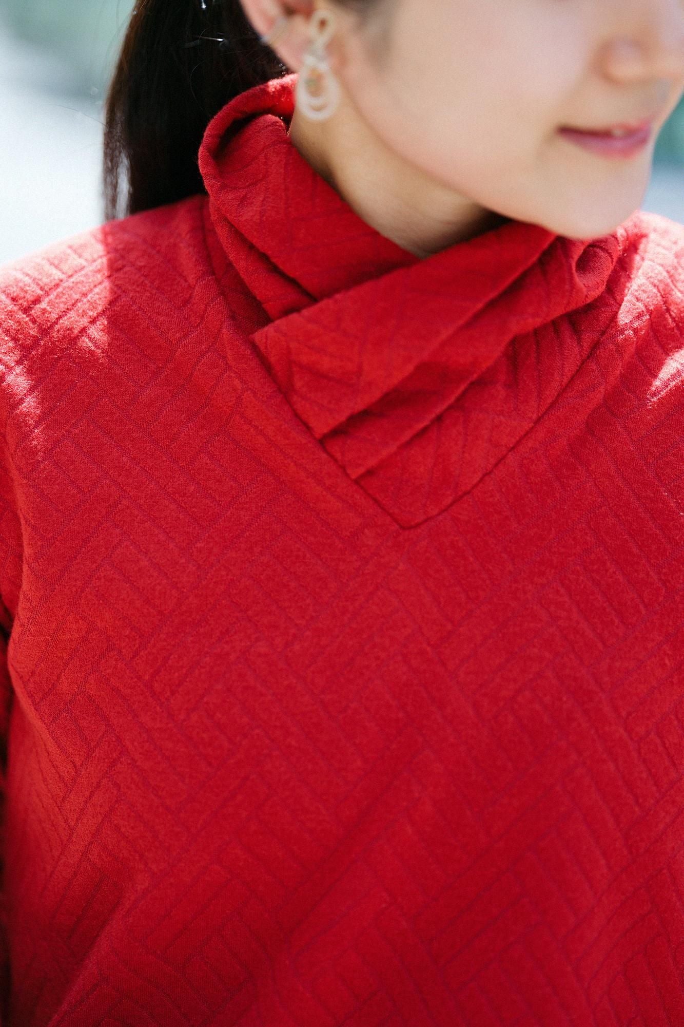 【net限定】接結（せっけつ）ジャカール 衿巻ジバン／臙脂色（えんじいろ）