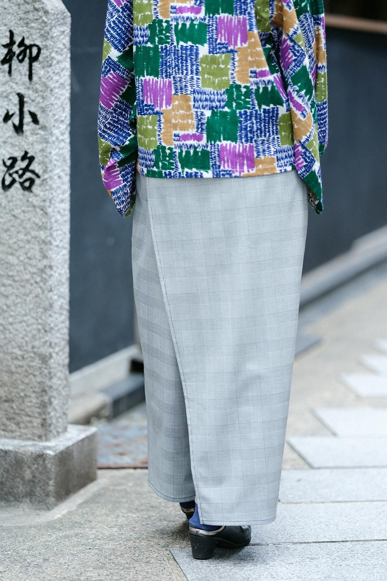 千鳥格紋織和服褲裝深灰色