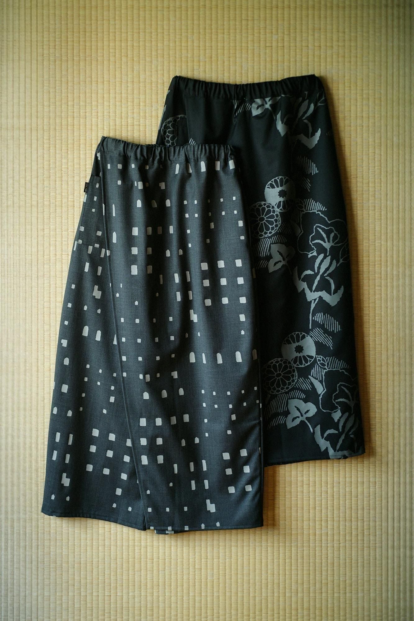 Merino Wool Twill Weave Wrap Hakama Pants / Yamafuuga Black