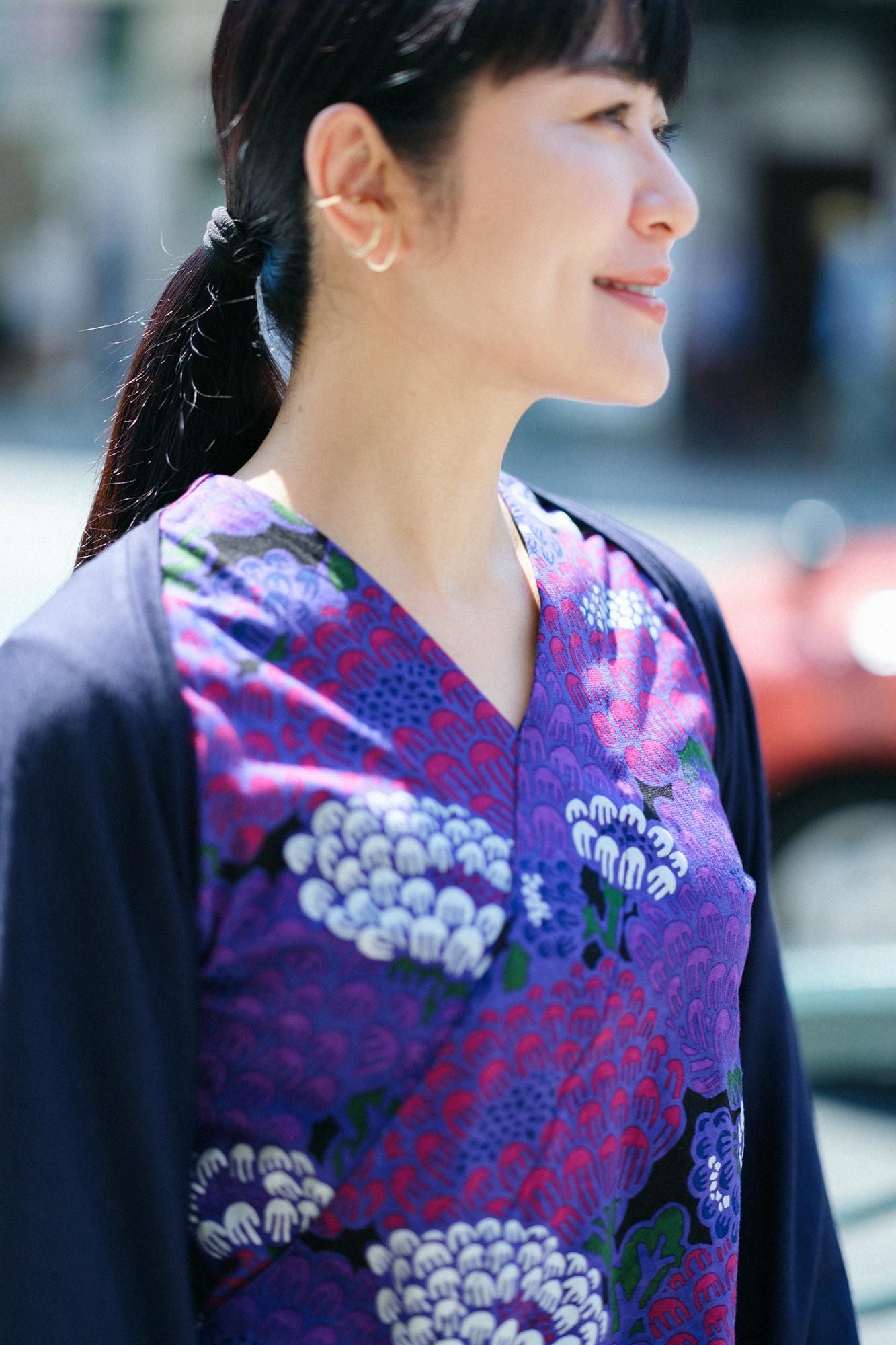 Long Sleeve V-neck Shirt / Kenran Purple