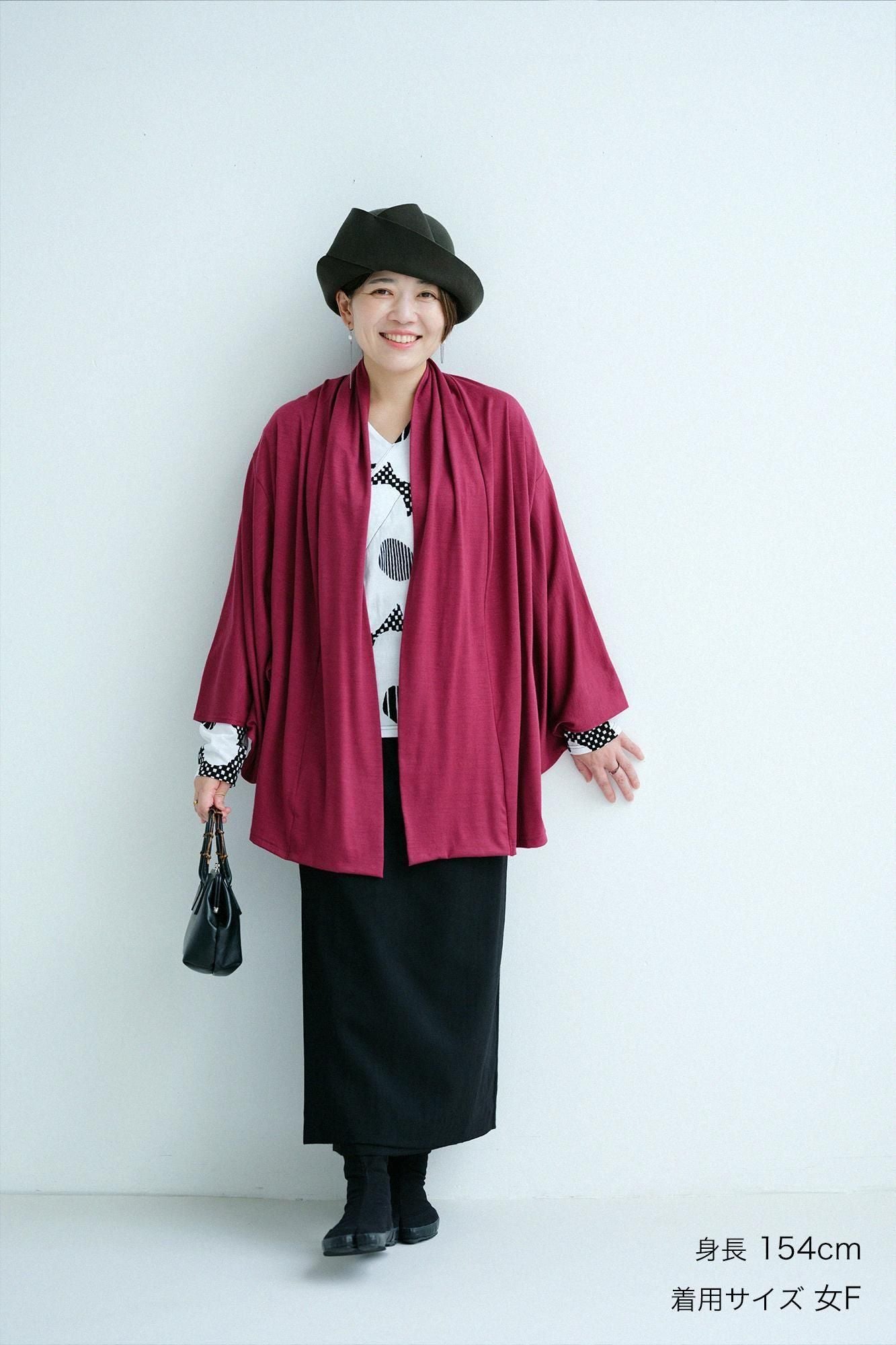 平針織 可洗羊毛小袖莢外套／濃紅色