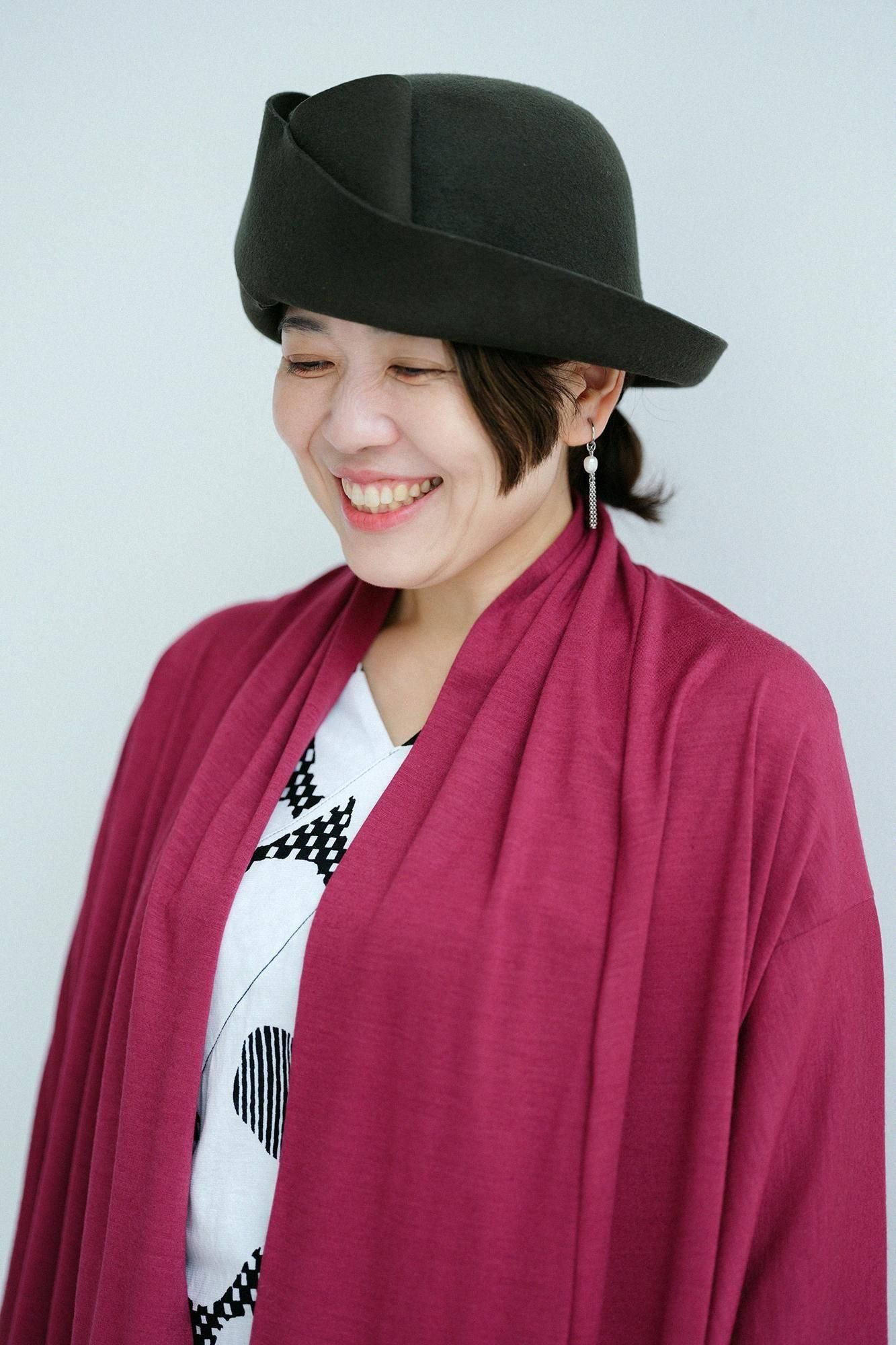 平針織 可洗羊毛小袖莢外套／濃紅色