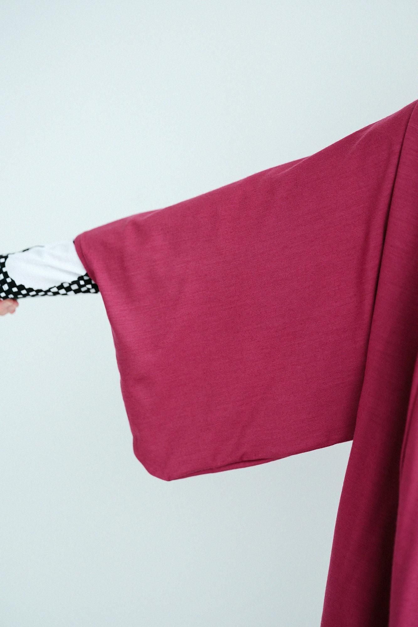 平針織 可洗羊毛小袖莢外套／濃紅色