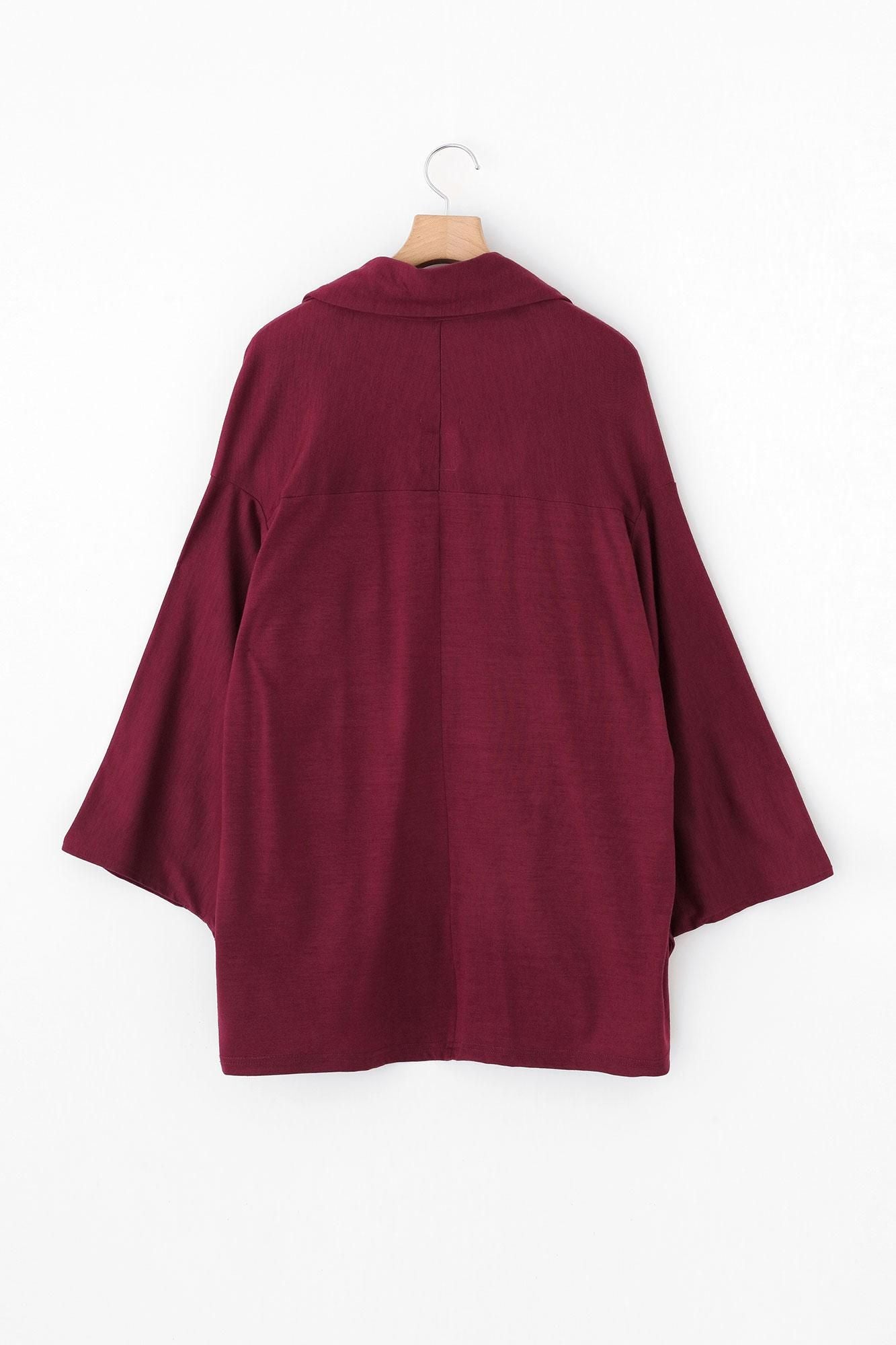 平針織 可洗羊毛小袖莢外套／濃紅色