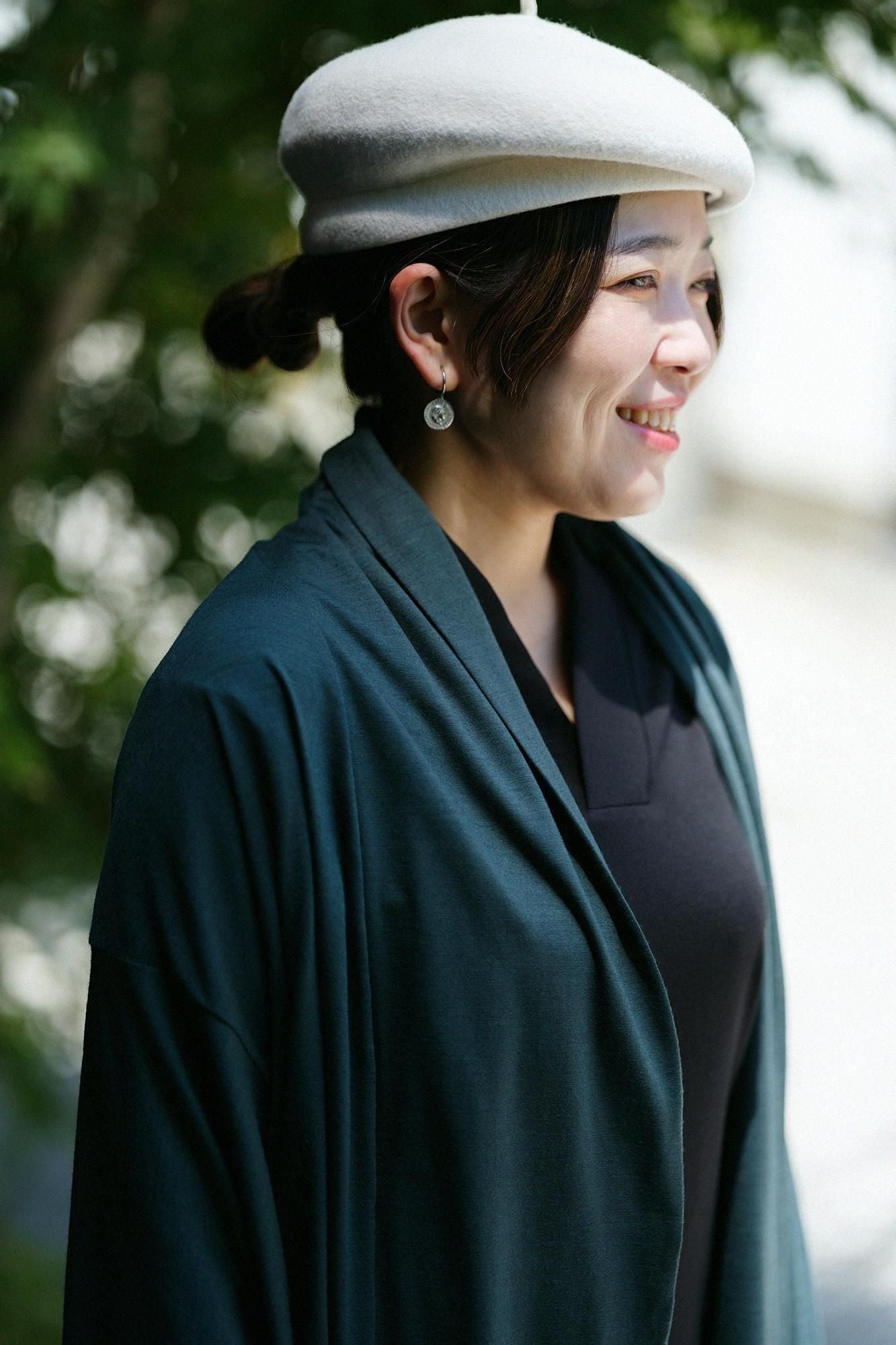 平針織 可洗羊毛小袖莢外套／柚葉綠色