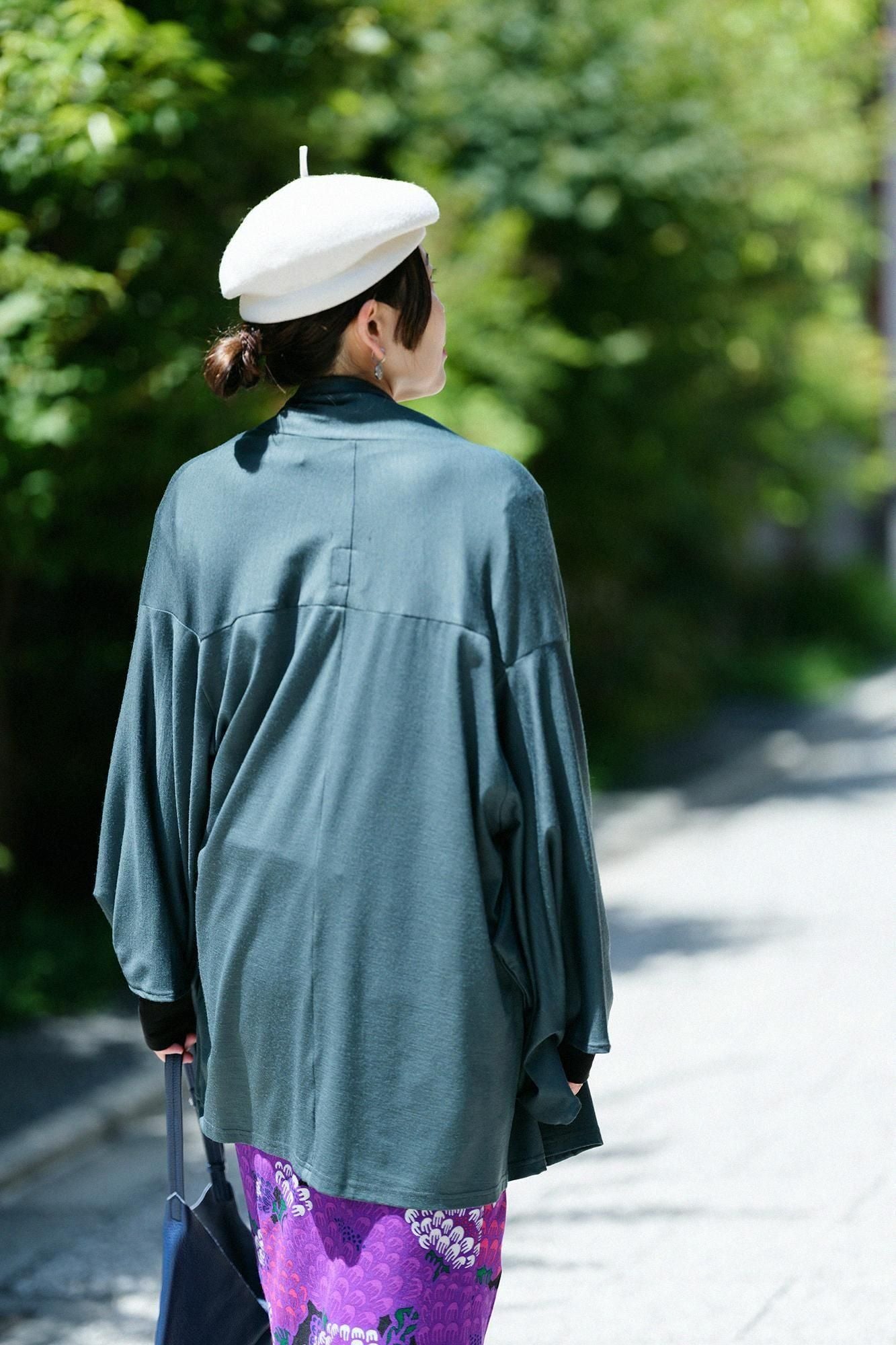 平針織 可洗羊毛小袖莢外套／柚葉綠色