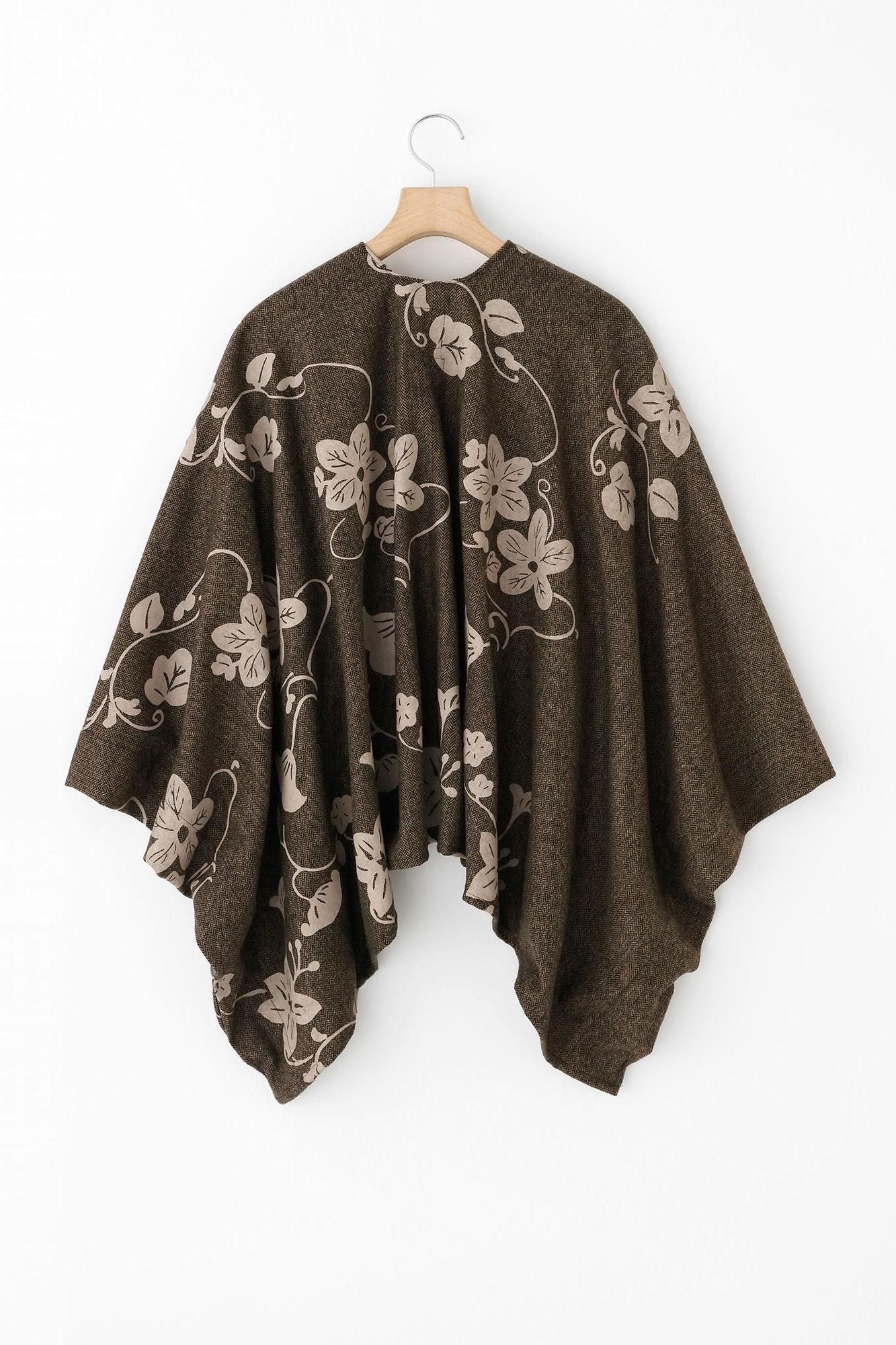 Tweed Houndstooth Weave Kisaragi Short Poncho / Graceful and Blank Space Russet