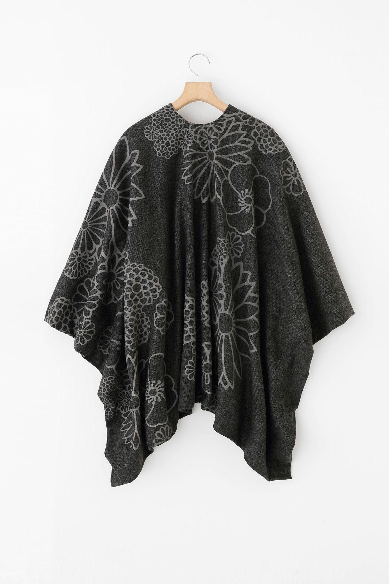 粗花呢千鳥格紋織 如月披風斗篷／金襴緞子和留白墨色