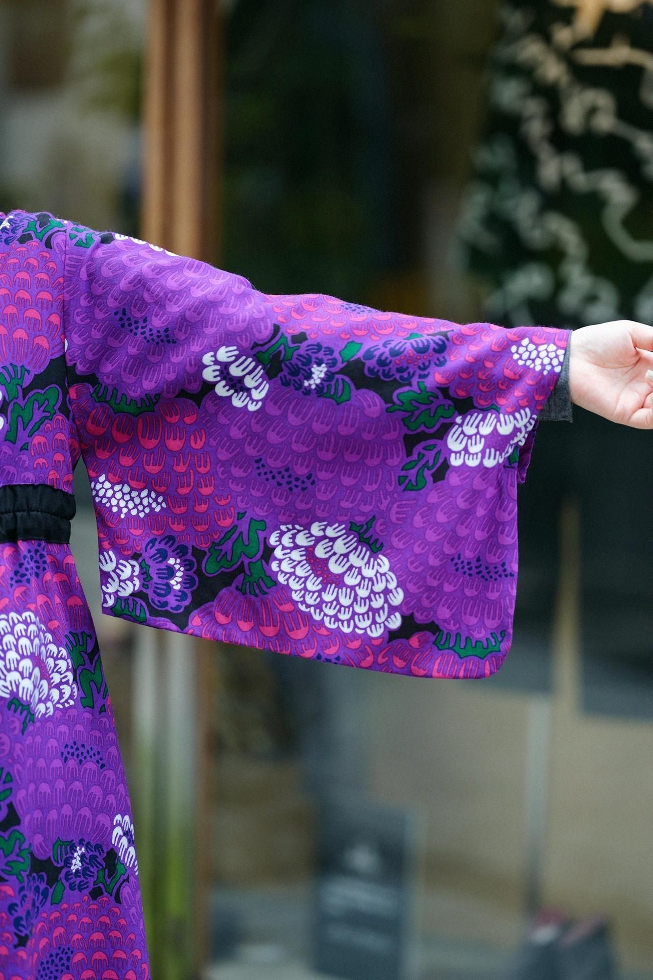 Muslin Wool Kimono Dress / Kenran Purple