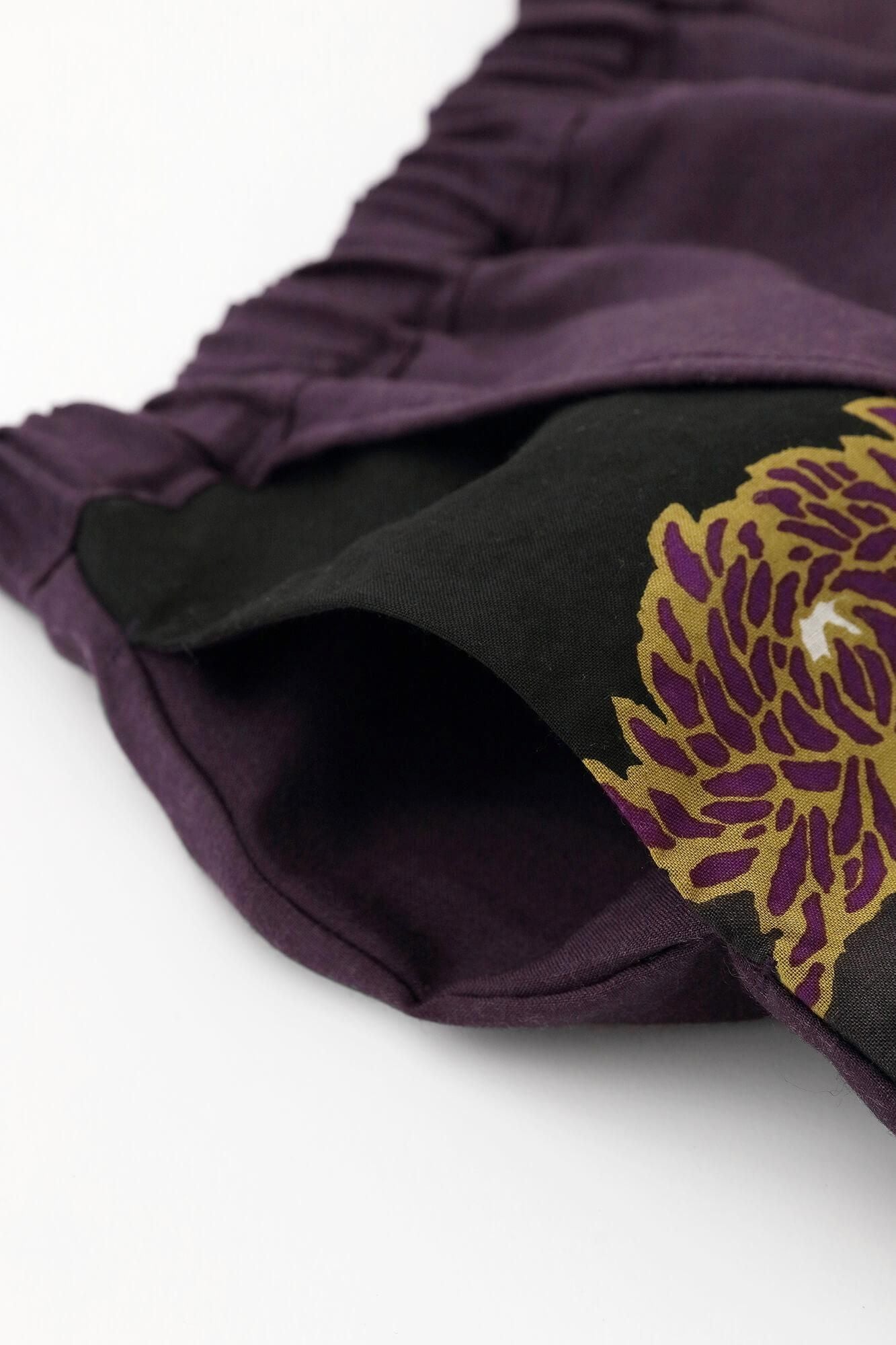 モスリン 手柄寛衣下（たかみかんいした） 片身替わり（かたみがわり） 2.0／濃紫（こきむらさき）×雲取り（くもどり）に菊