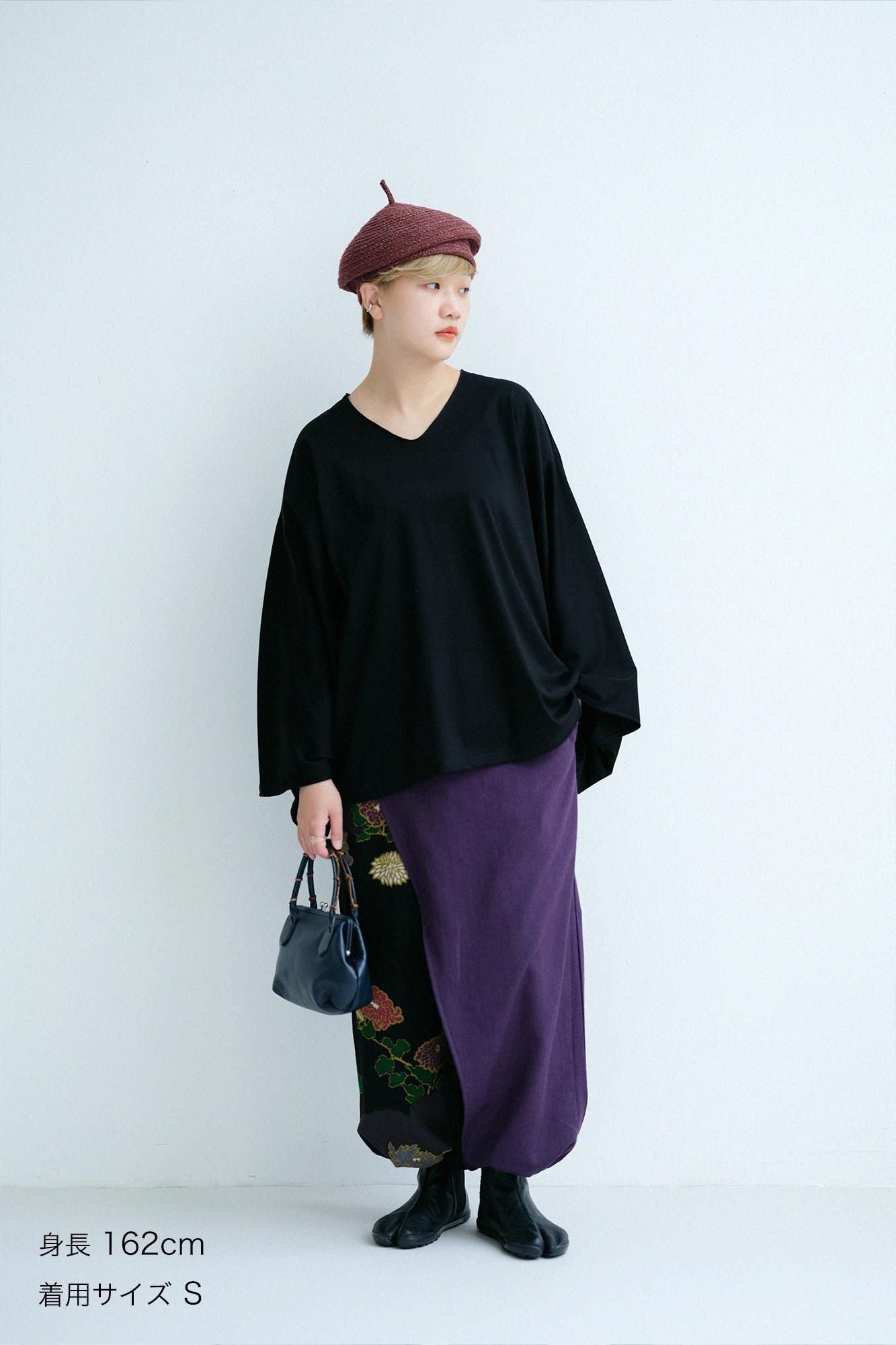 モスリン 手柄寛衣下（たかみかんいした） 片身替わり（かたみがわり） 2.0／濃紫（こきむらさき）×雲取り（くもどり）に菊