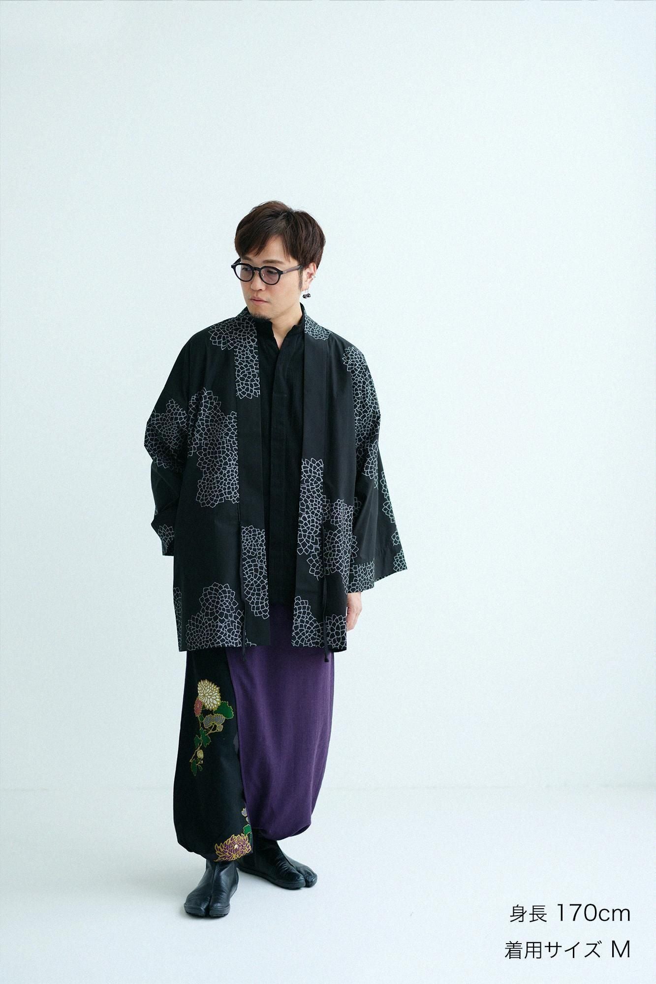 モスリン 手柄寛衣下（たかみかんいした） 片身替わり（かたみがわり） 2.0／濃紫（こきむらさき）×雲取り（くもどり）に菊