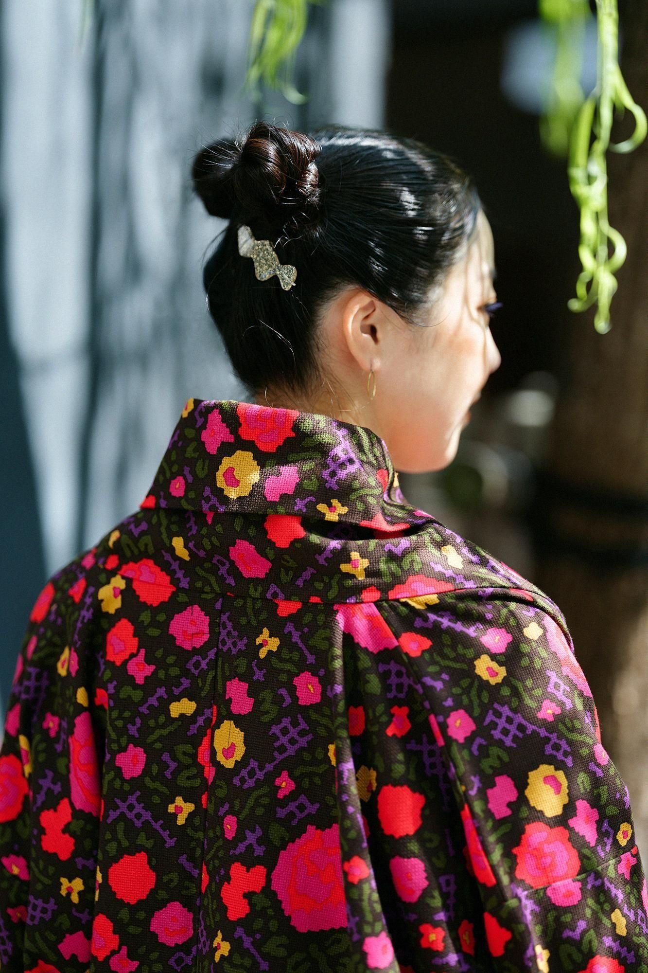 Dobby Weave Triangular Sleeve Short Coat Single Layer / Rose