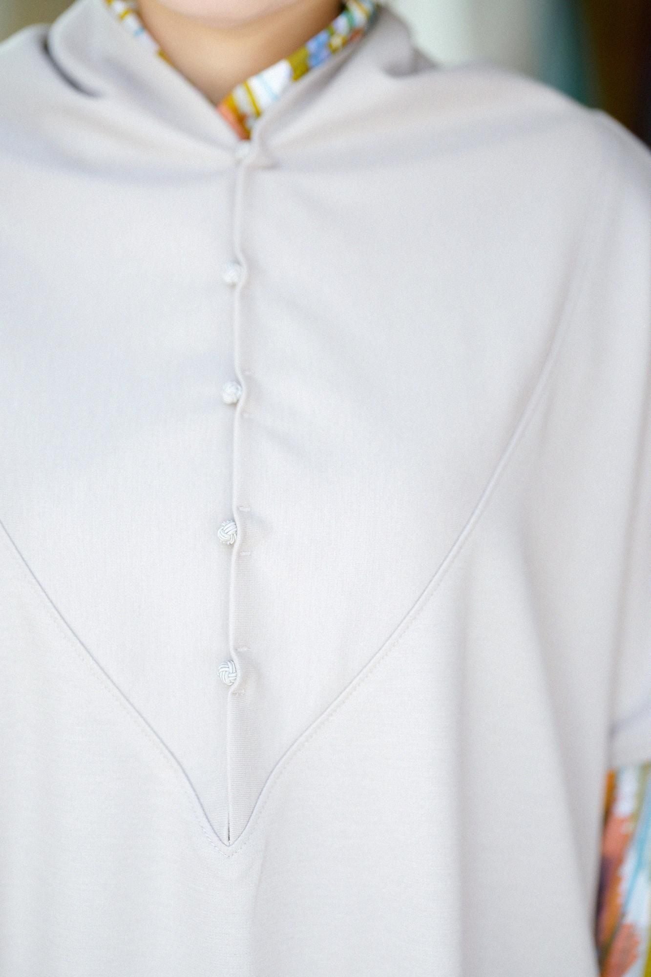 羊毛混紡 雙面編 太夫背心洋裝／灰白色