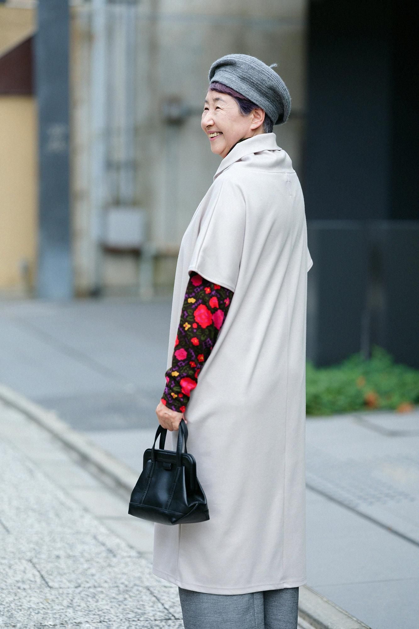 羊毛混紡 雙面編 太夫背心洋裝／灰白色